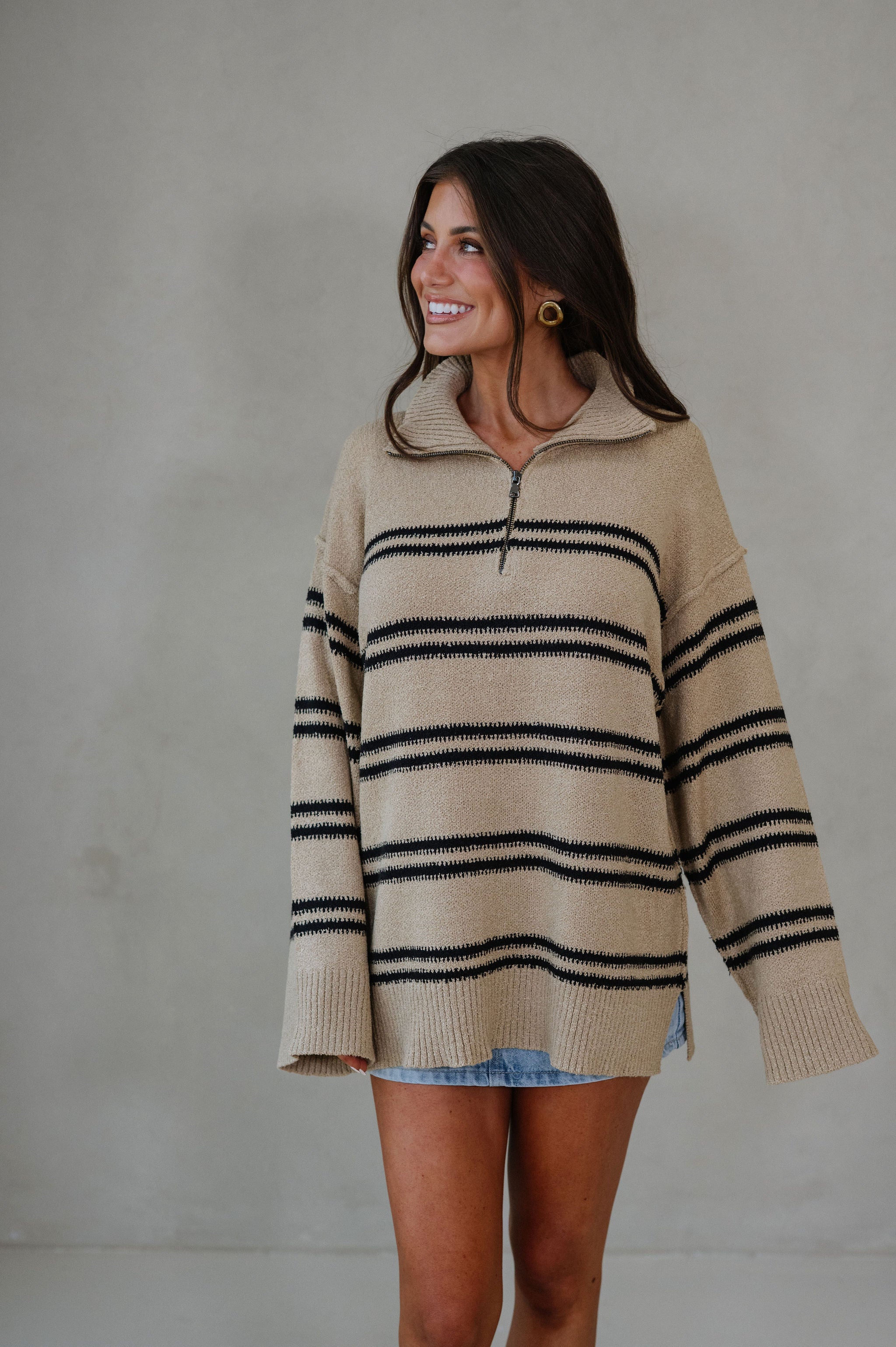 Ryder Textured Quarter Zip Sweater-Sand
