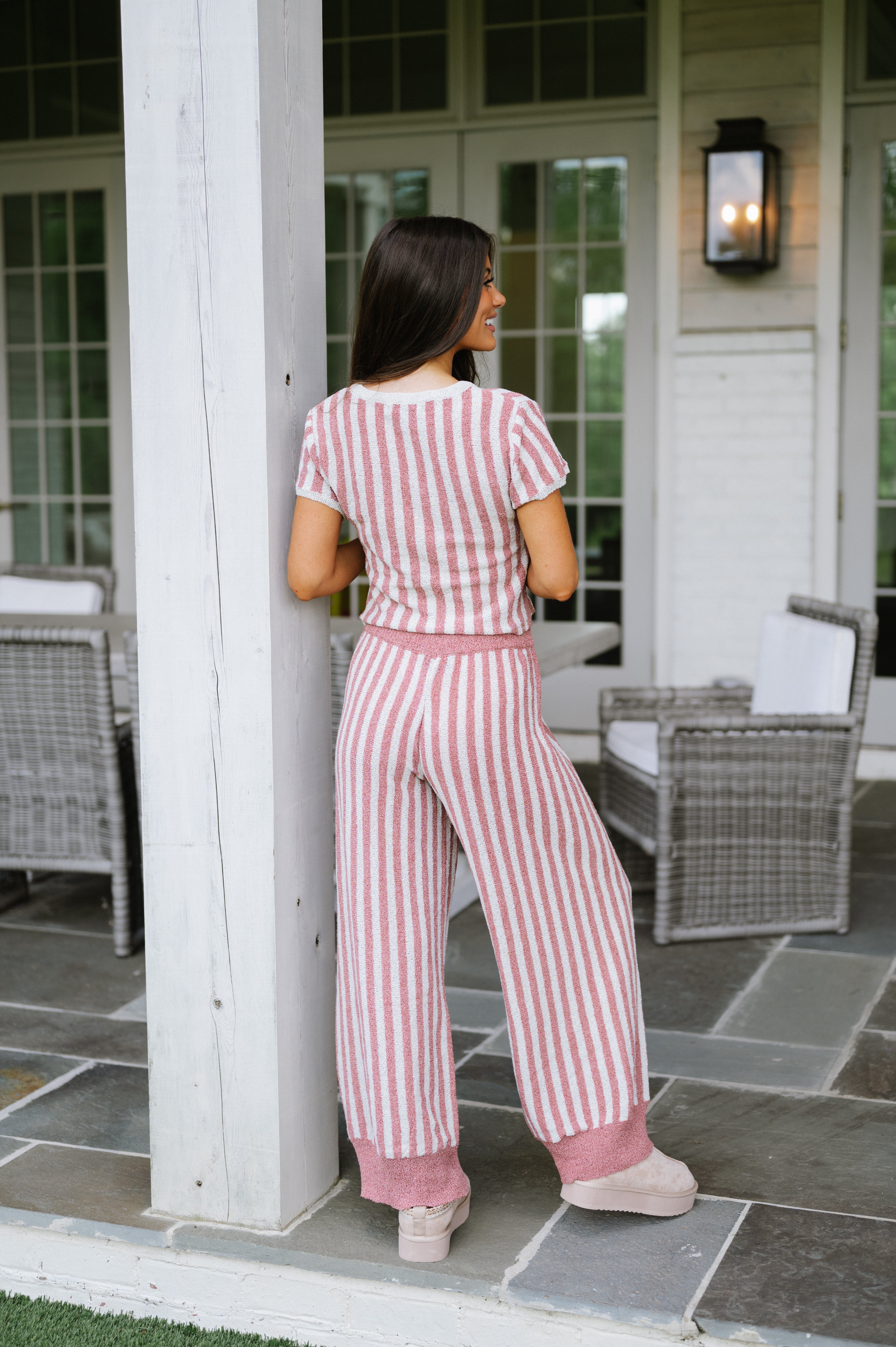 Sully Striped Sweater Set-Cream/Pink