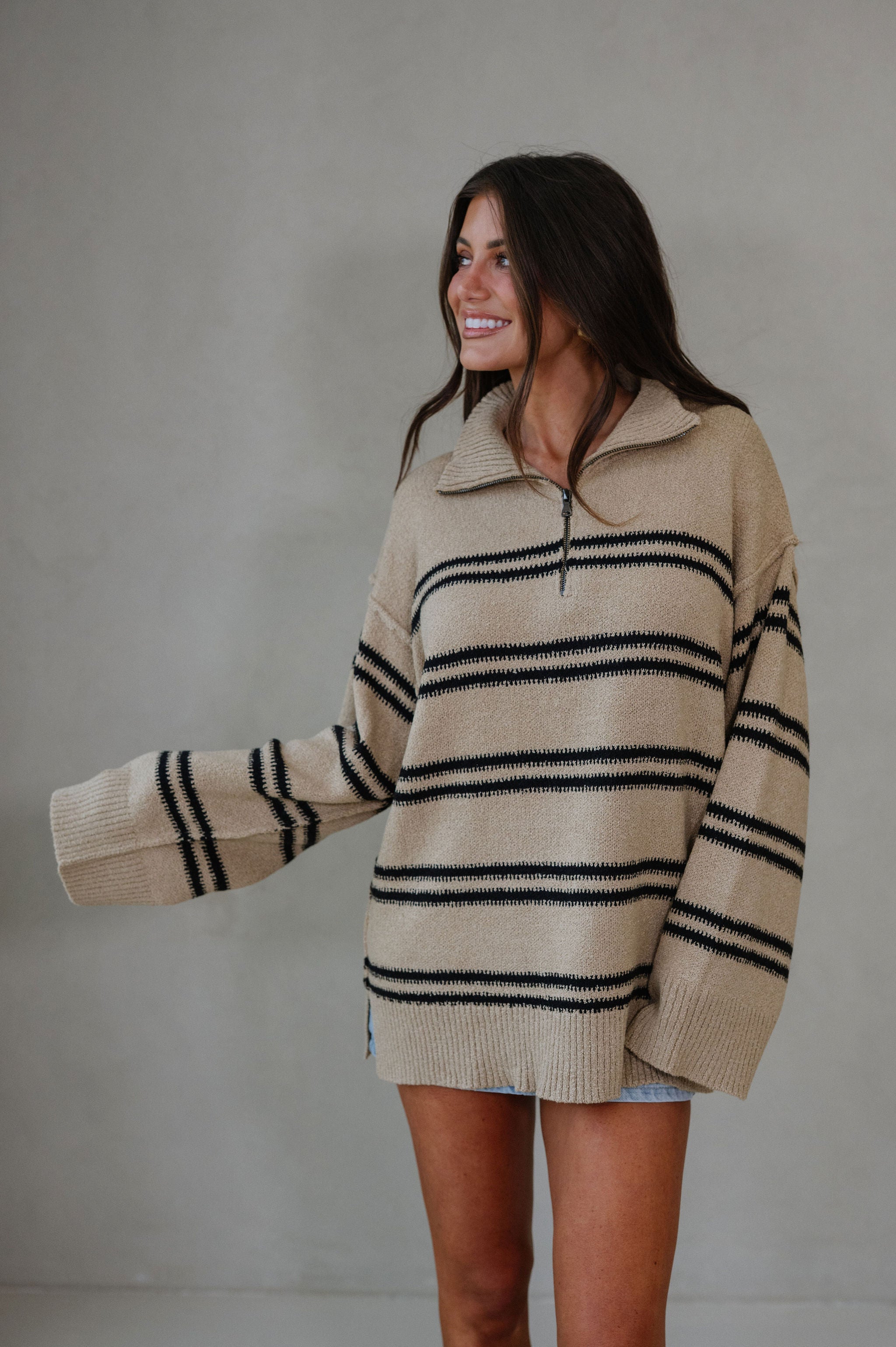 Ryder Textured Quarter Zip Sweater-Sand