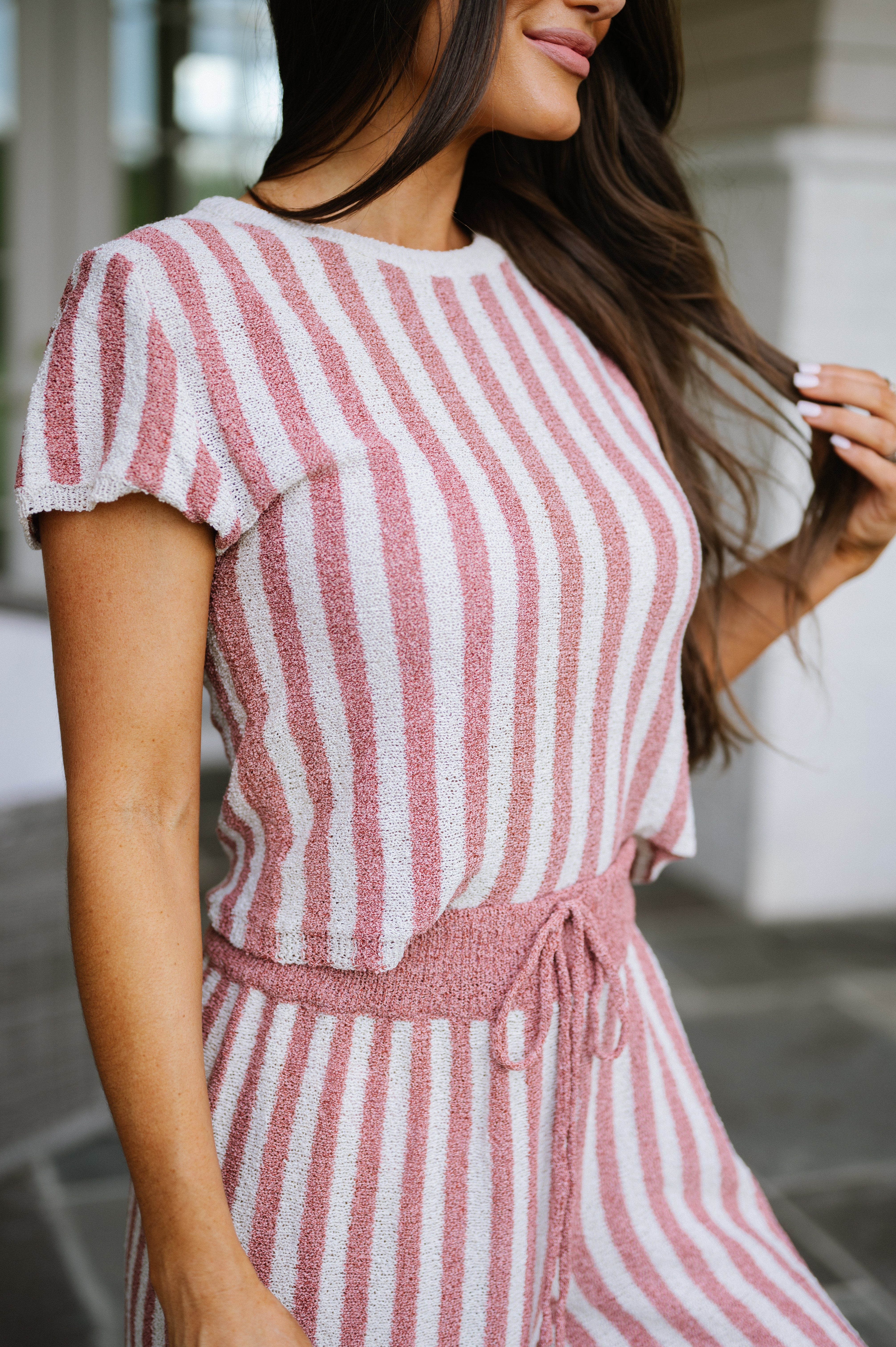 Sully Striped Sweater Set-Cream/Pink