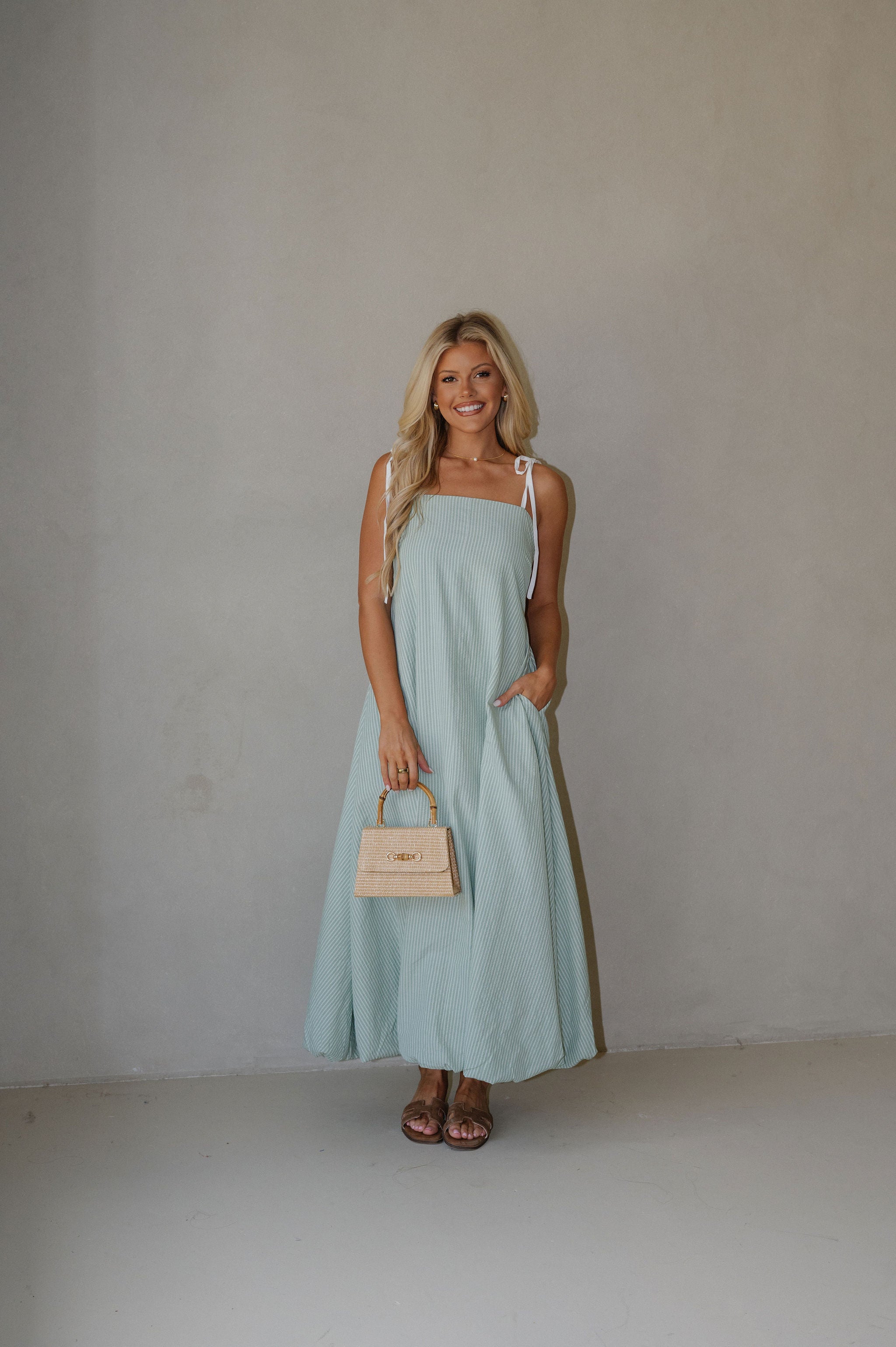Lora Striped Maxi Dress- Sage