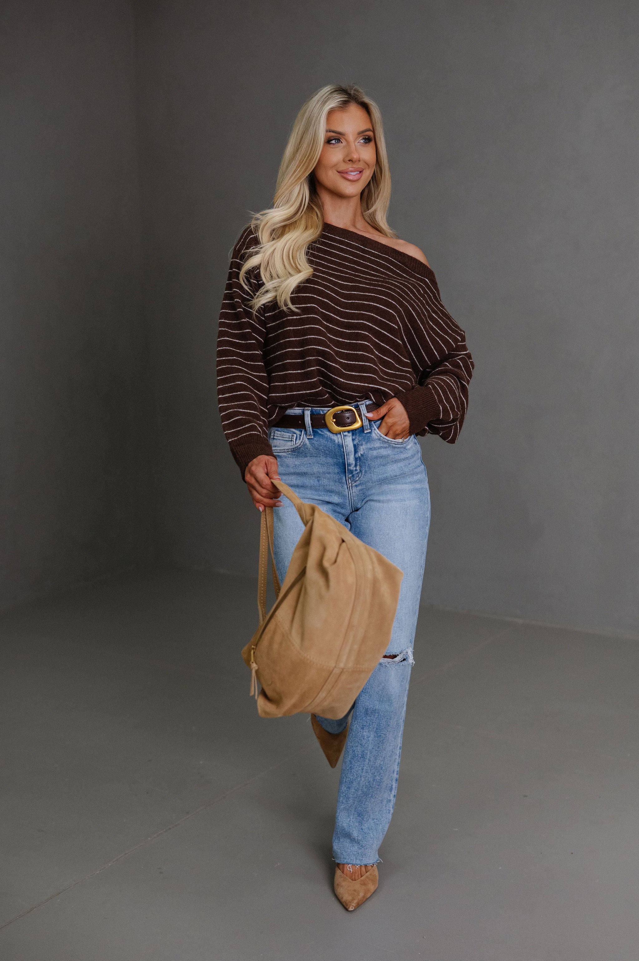 Kyndall Striped Sweater-Brown