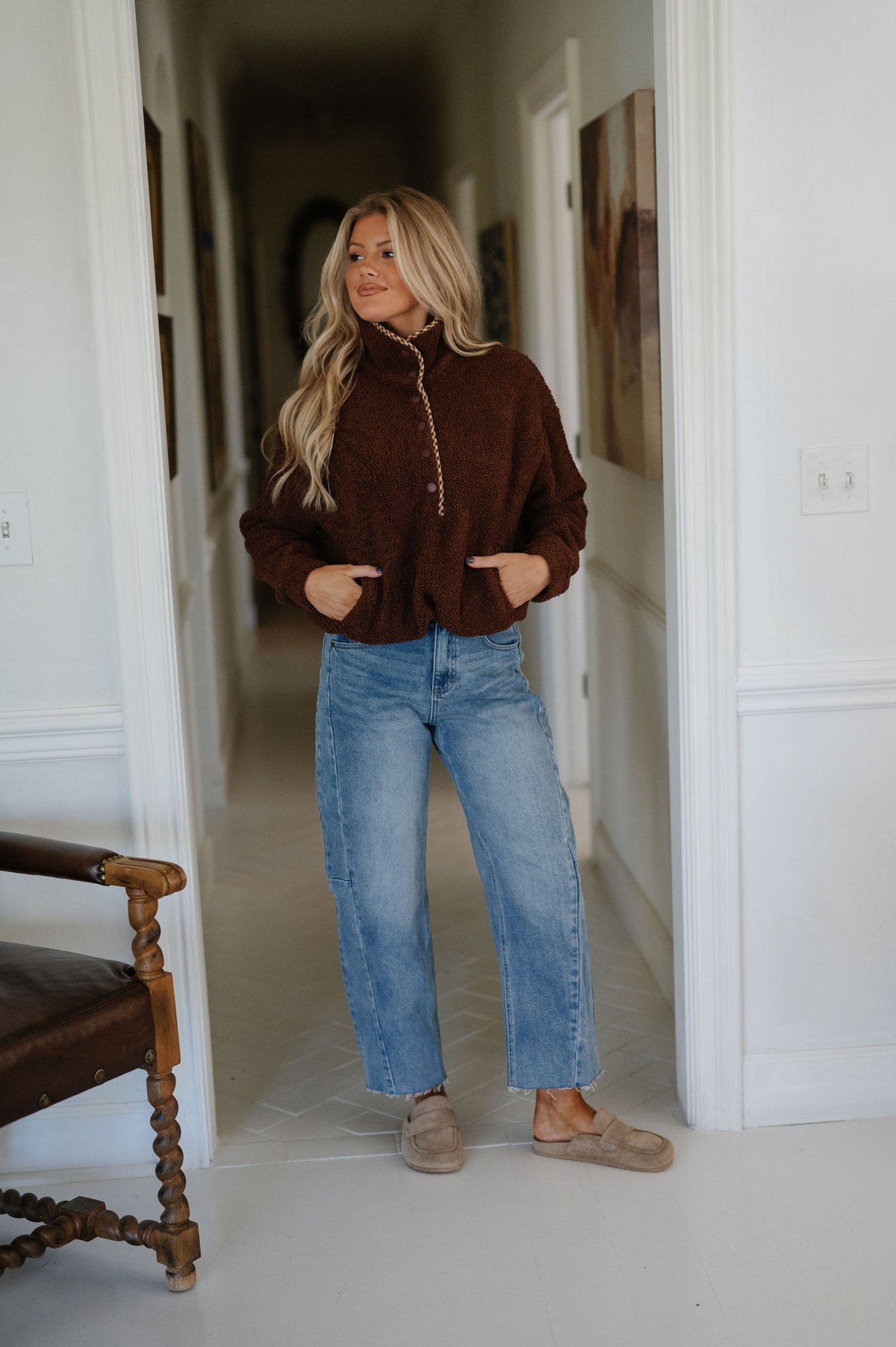 Madison Sherpa Pullover-Dark Brown