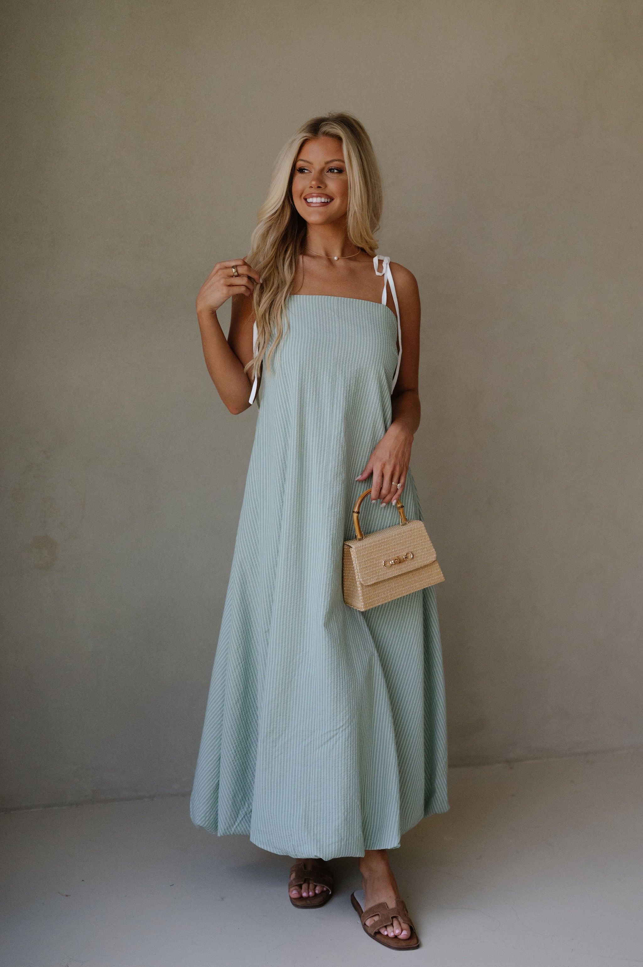 Lora Striped Maxi Dress- Sage