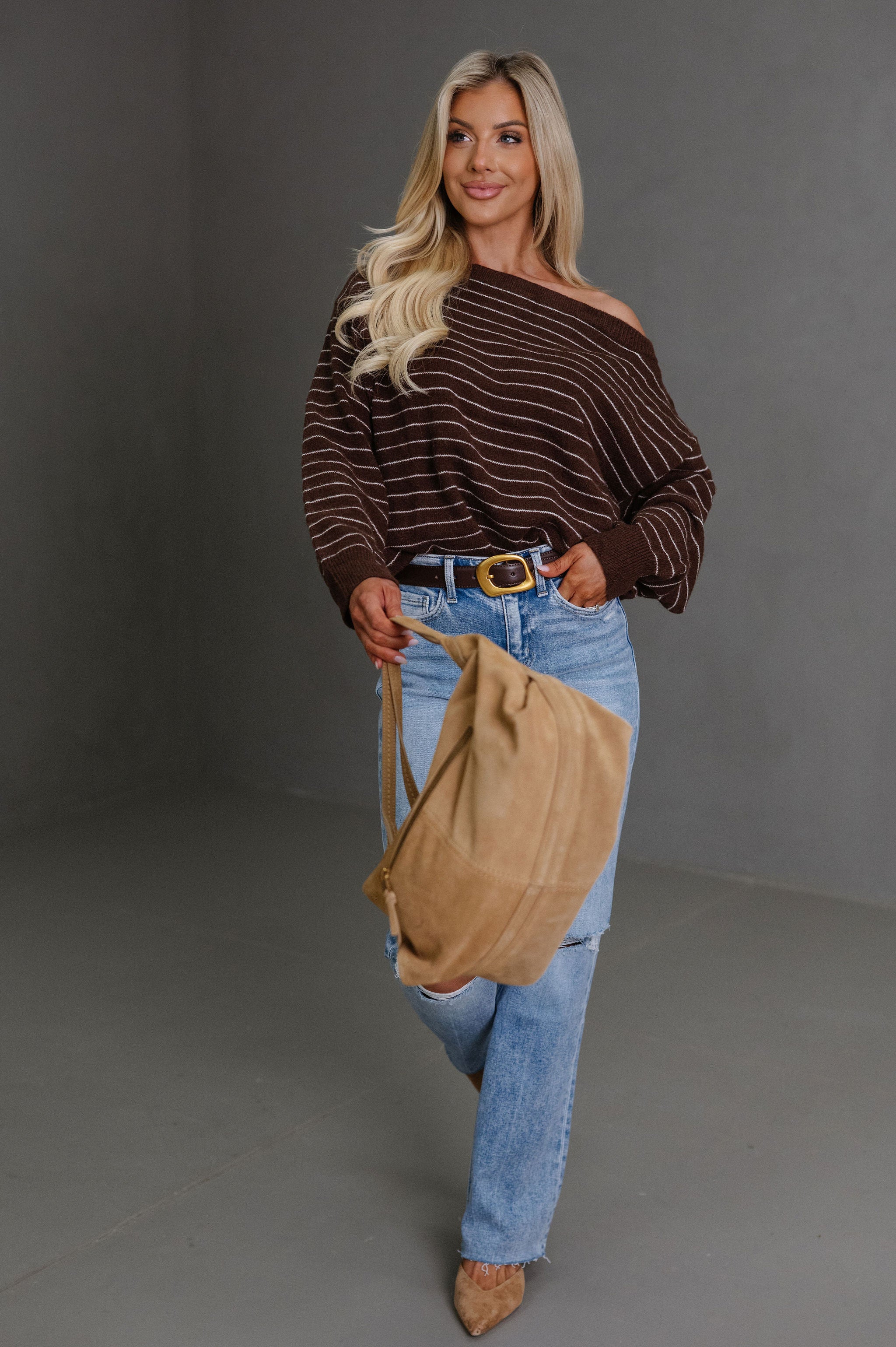 Kyndall Striped Sweater-Brown