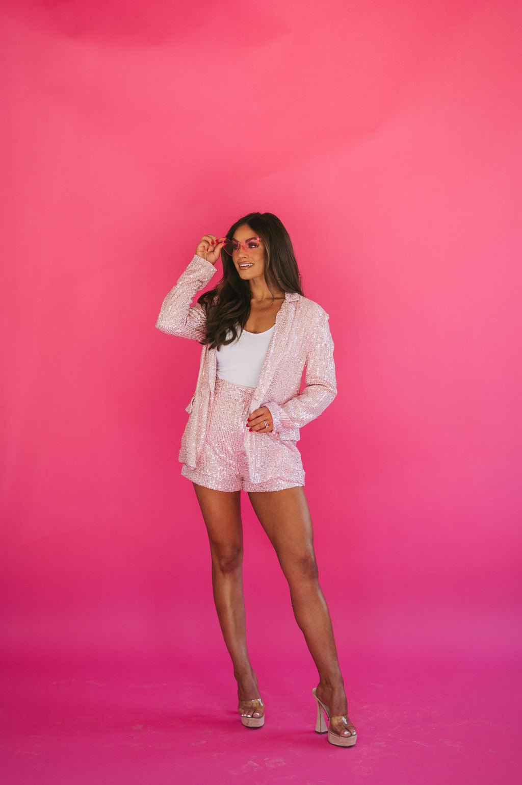 Eva Sequin Shorts-Pink