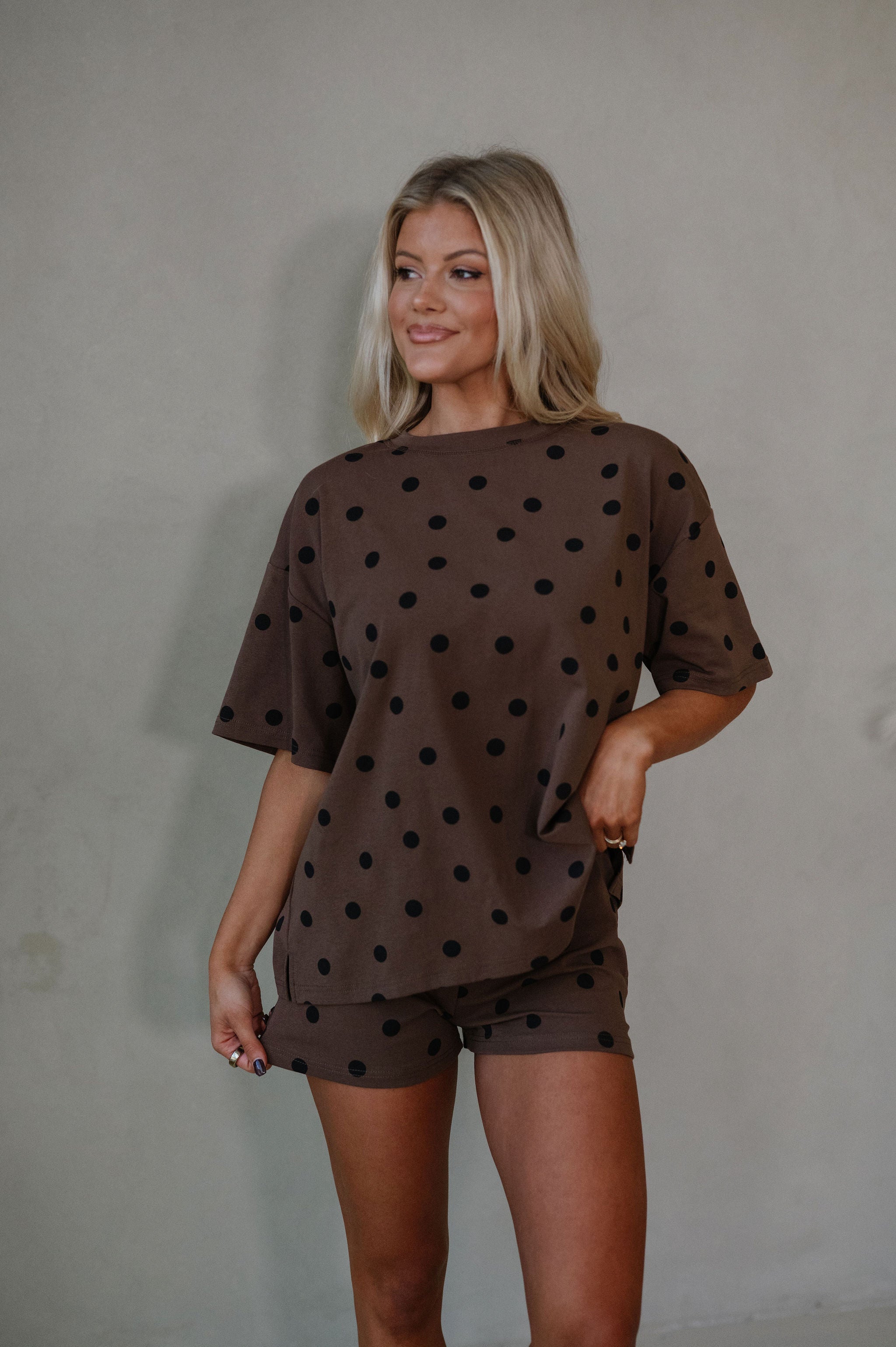 Hazel Polka Dot Short Set-Brown