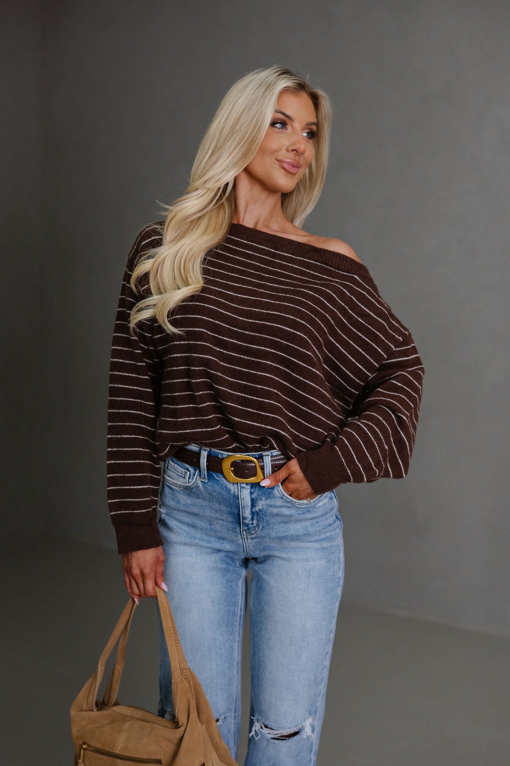 Kyndall Striped Sweater-Brown