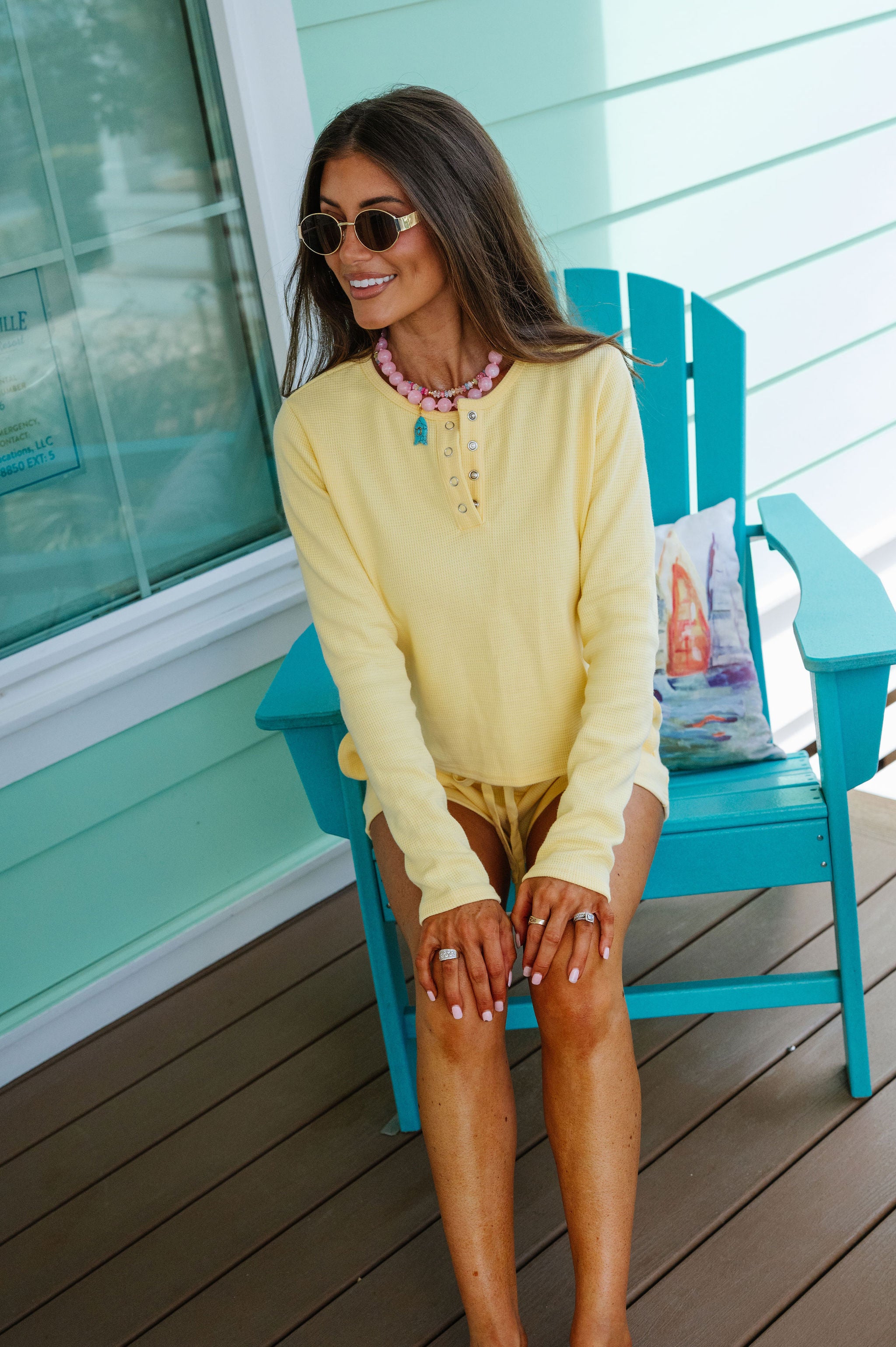 Waffle Knit Shorts Set-Yellow
