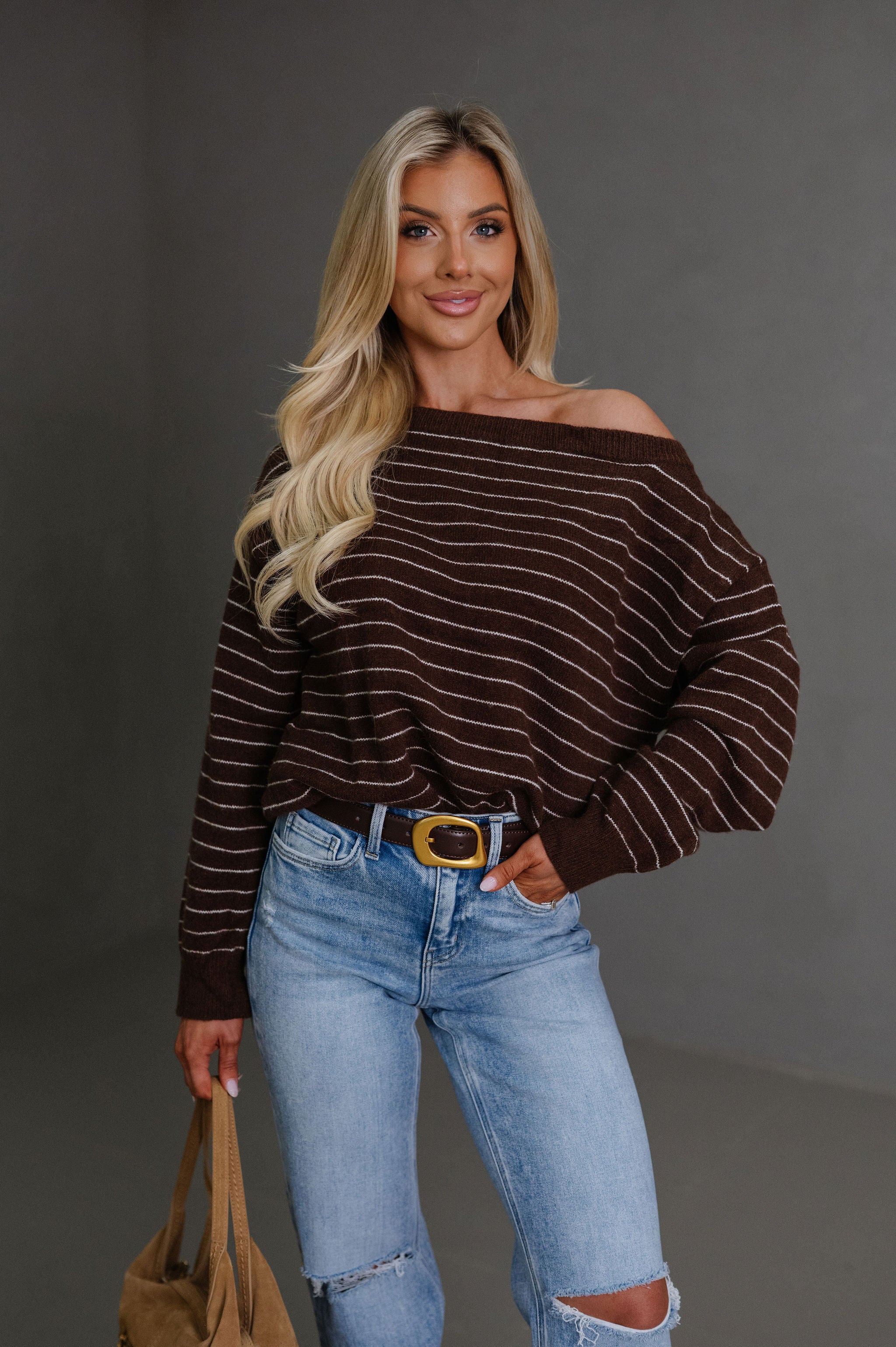 Kyndall Striped Sweater-Brown