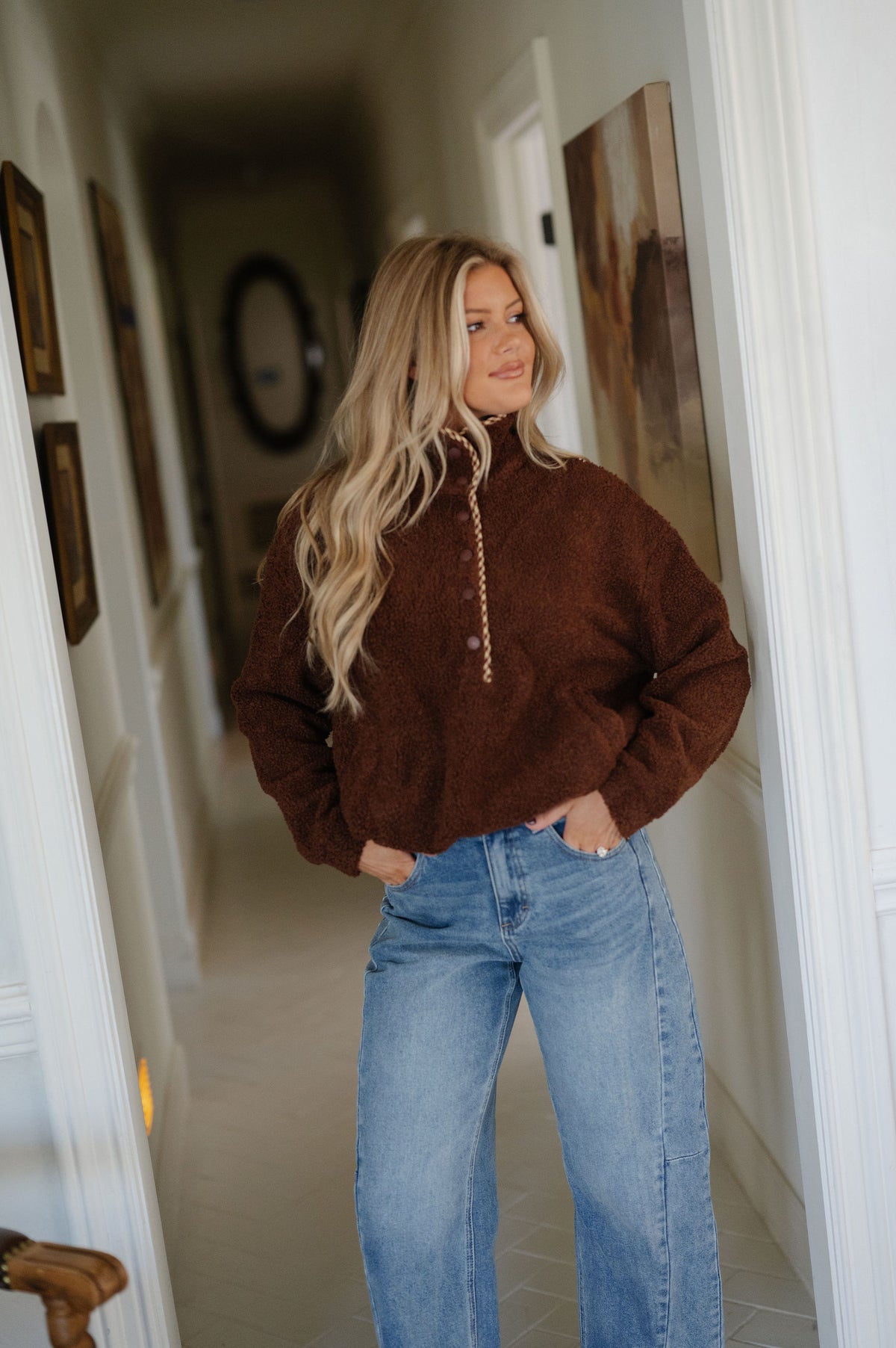 Madison Sherpa Pullover-Dark Brown