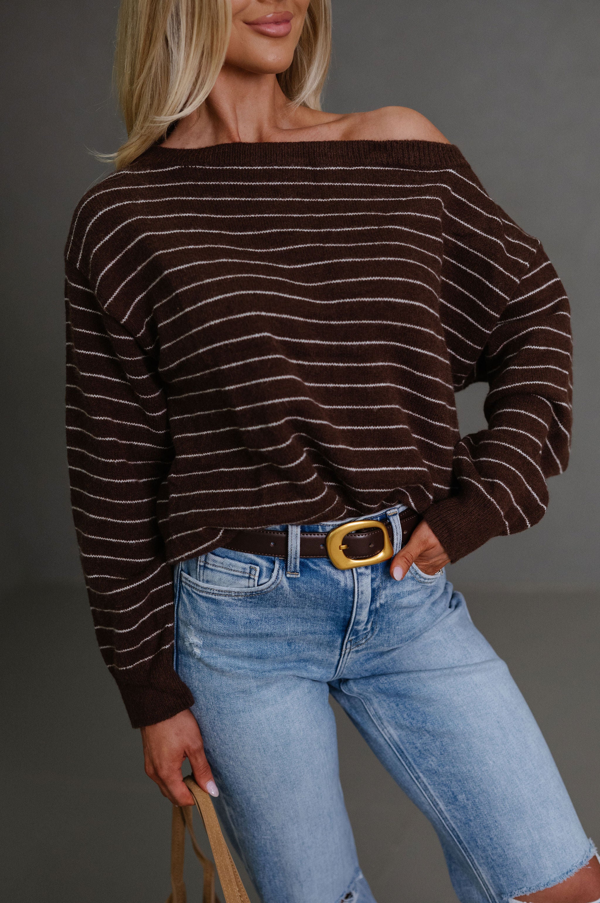 Kyndall Striped Sweater-Brown