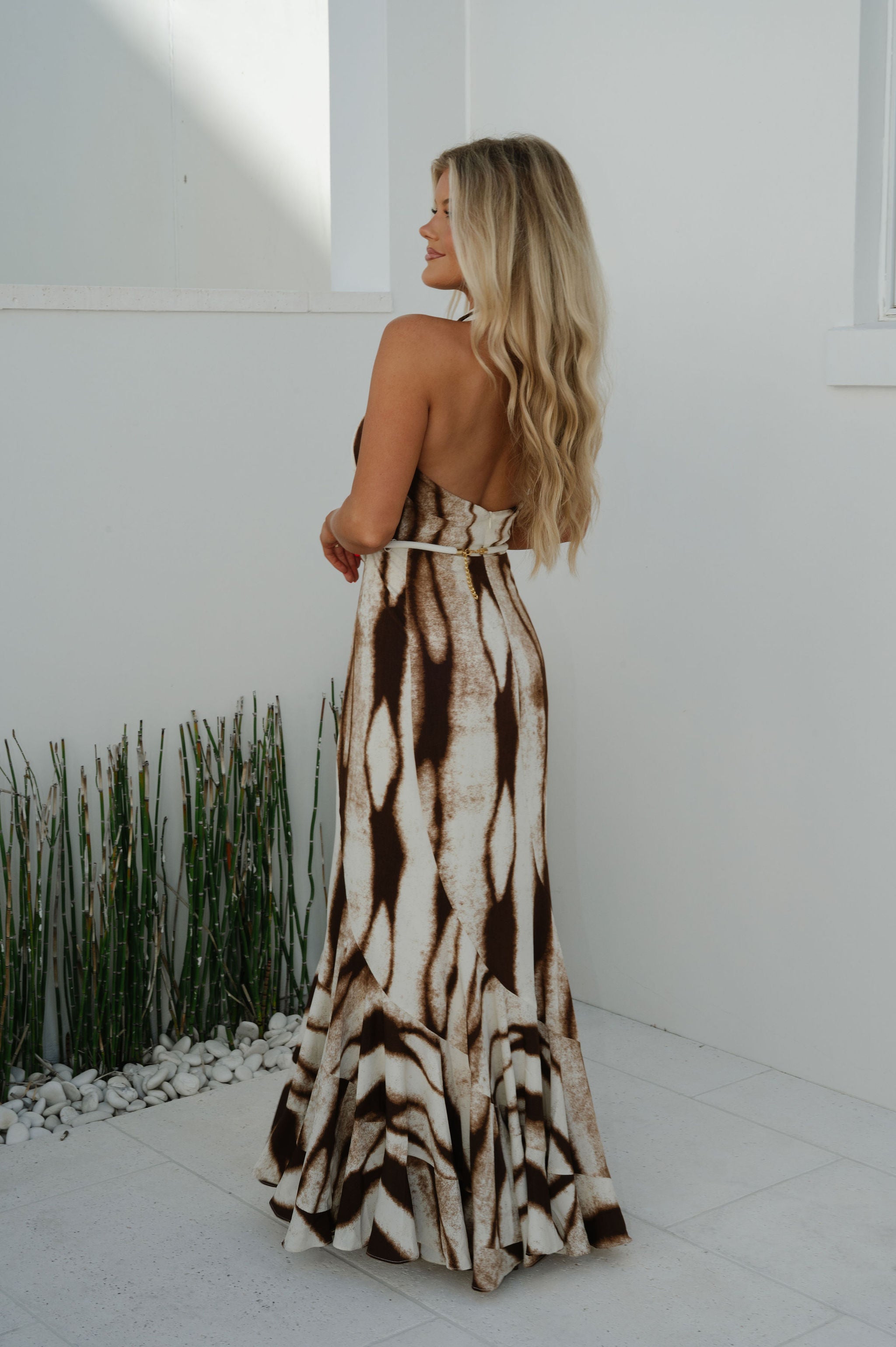 Safari Belted Halter Maxi Dress