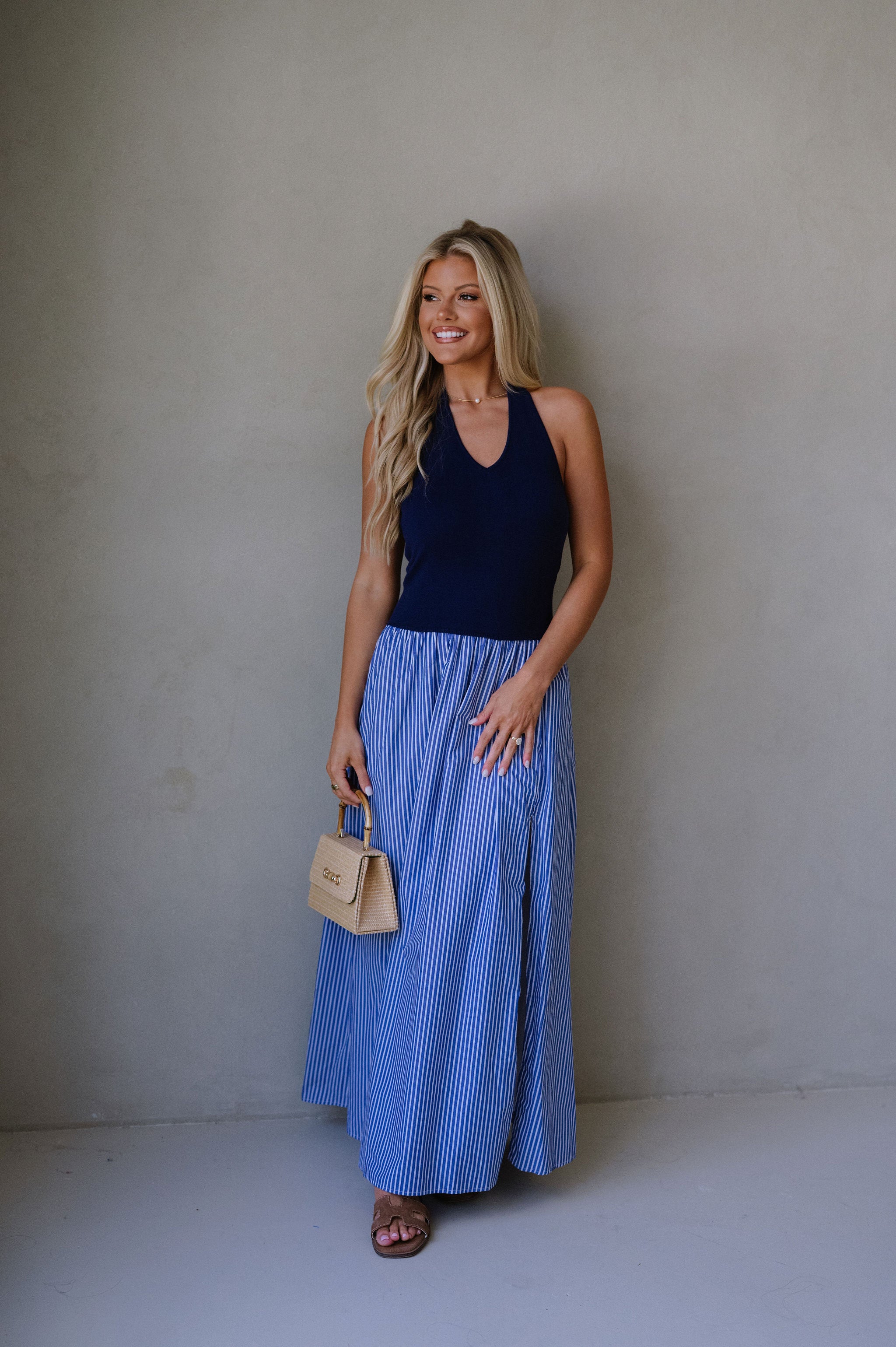 Hanna Striped Maxi Dress-Blue