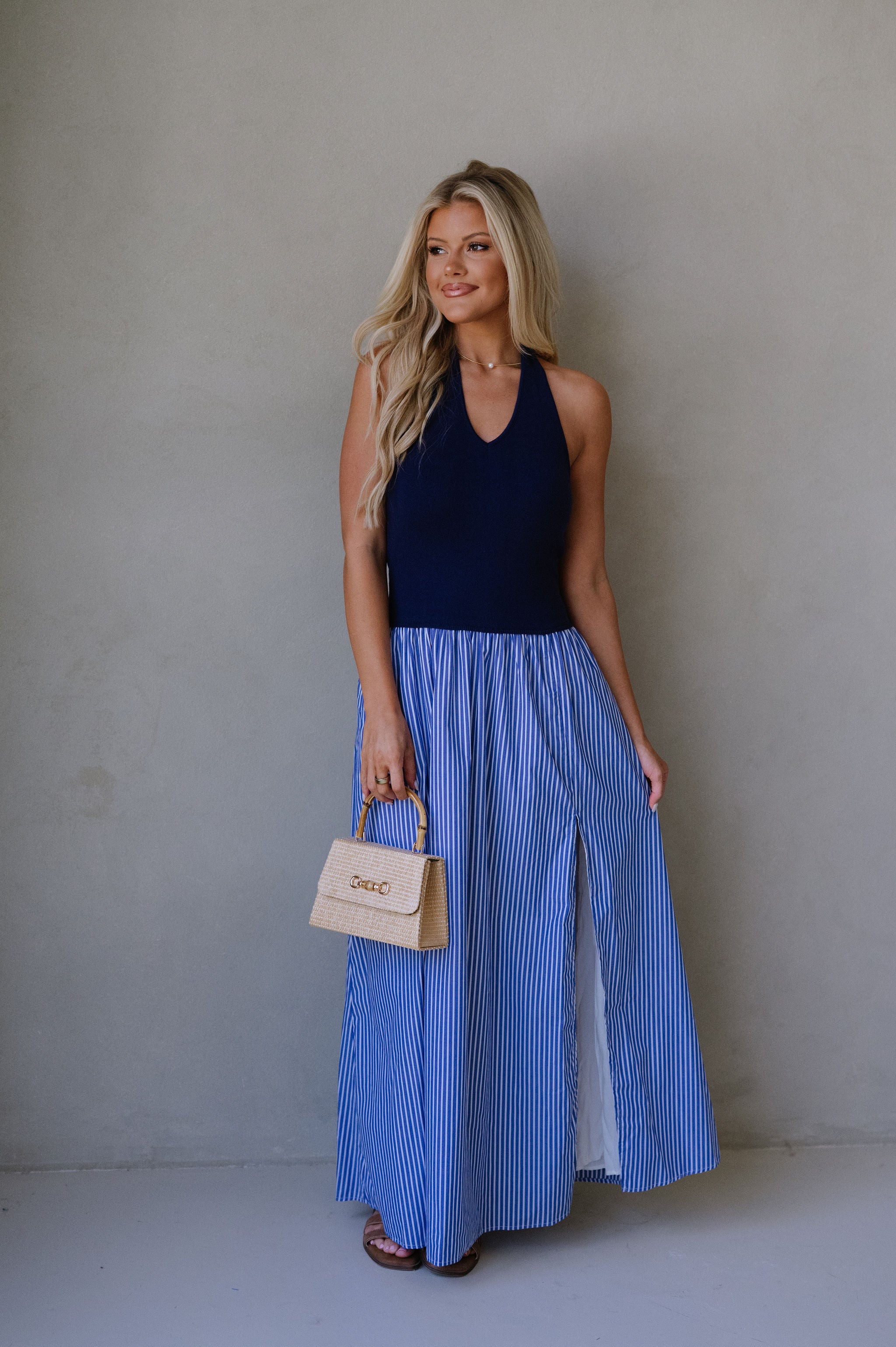 Hanna Striped Maxi Dress-Blue