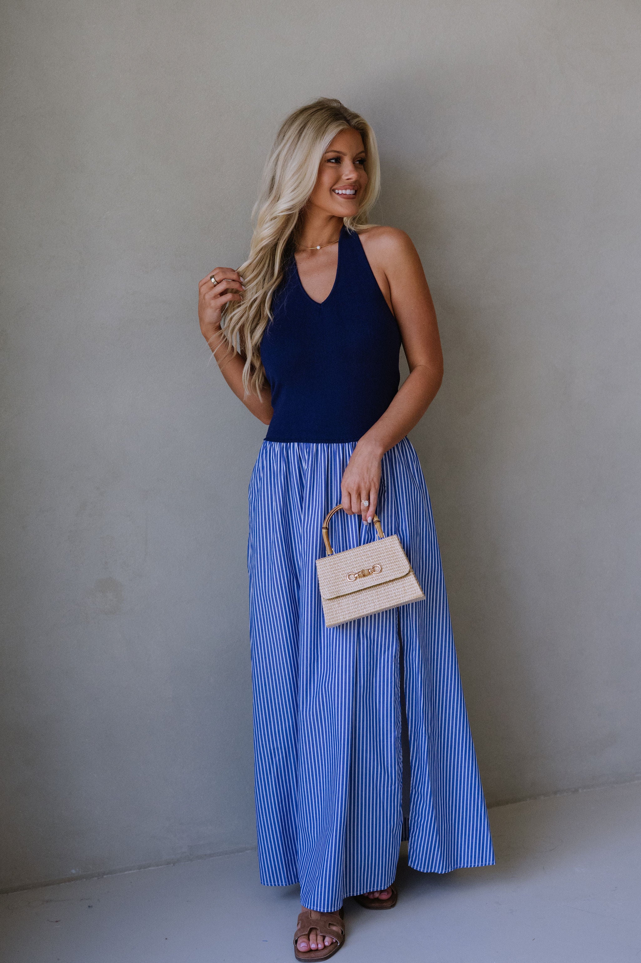 Hanna Striped Maxi Dress-Blue