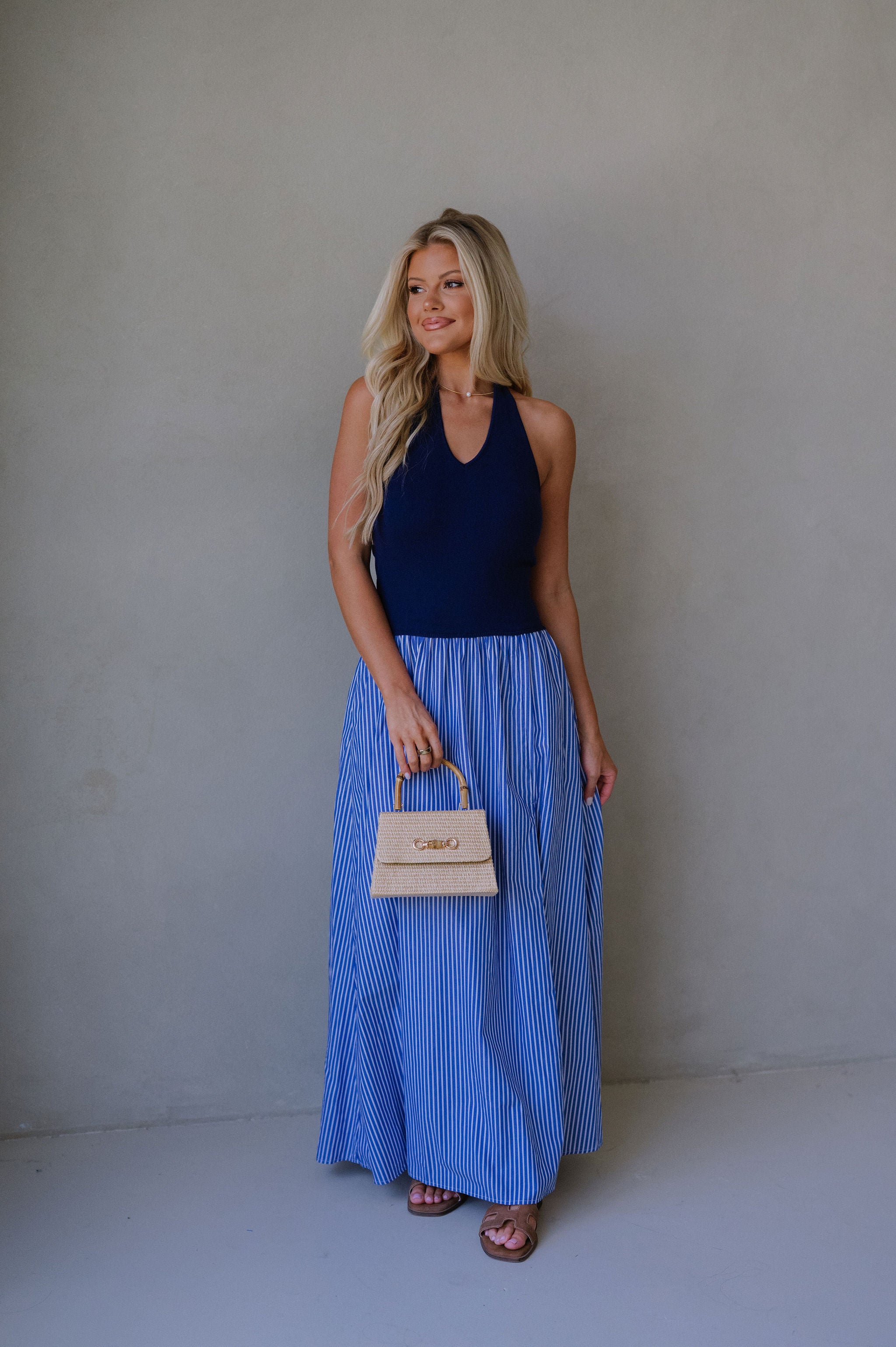 Hanna Striped Maxi Dress-Blue