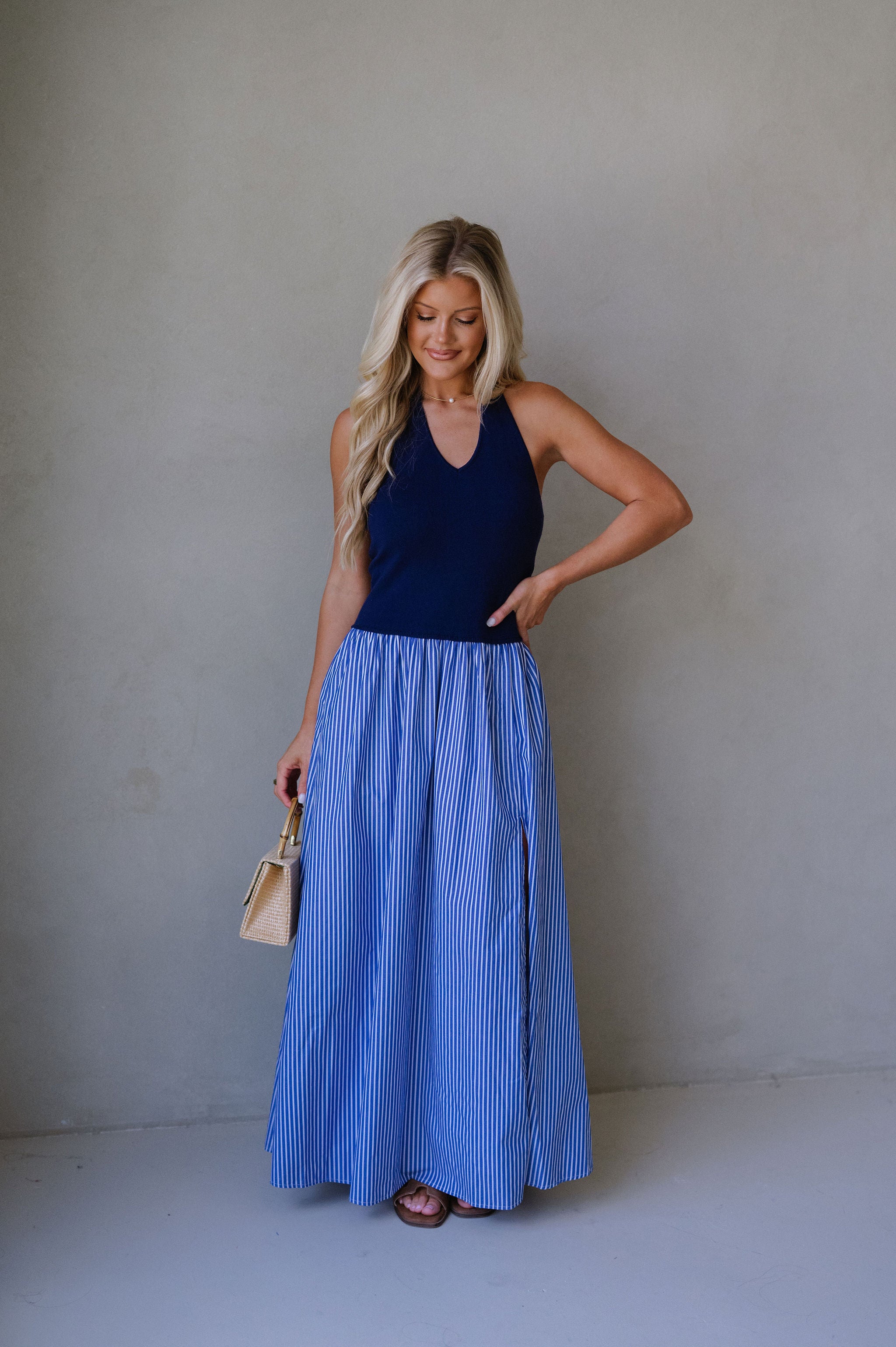 Hanna Striped Maxi Dress-Blue