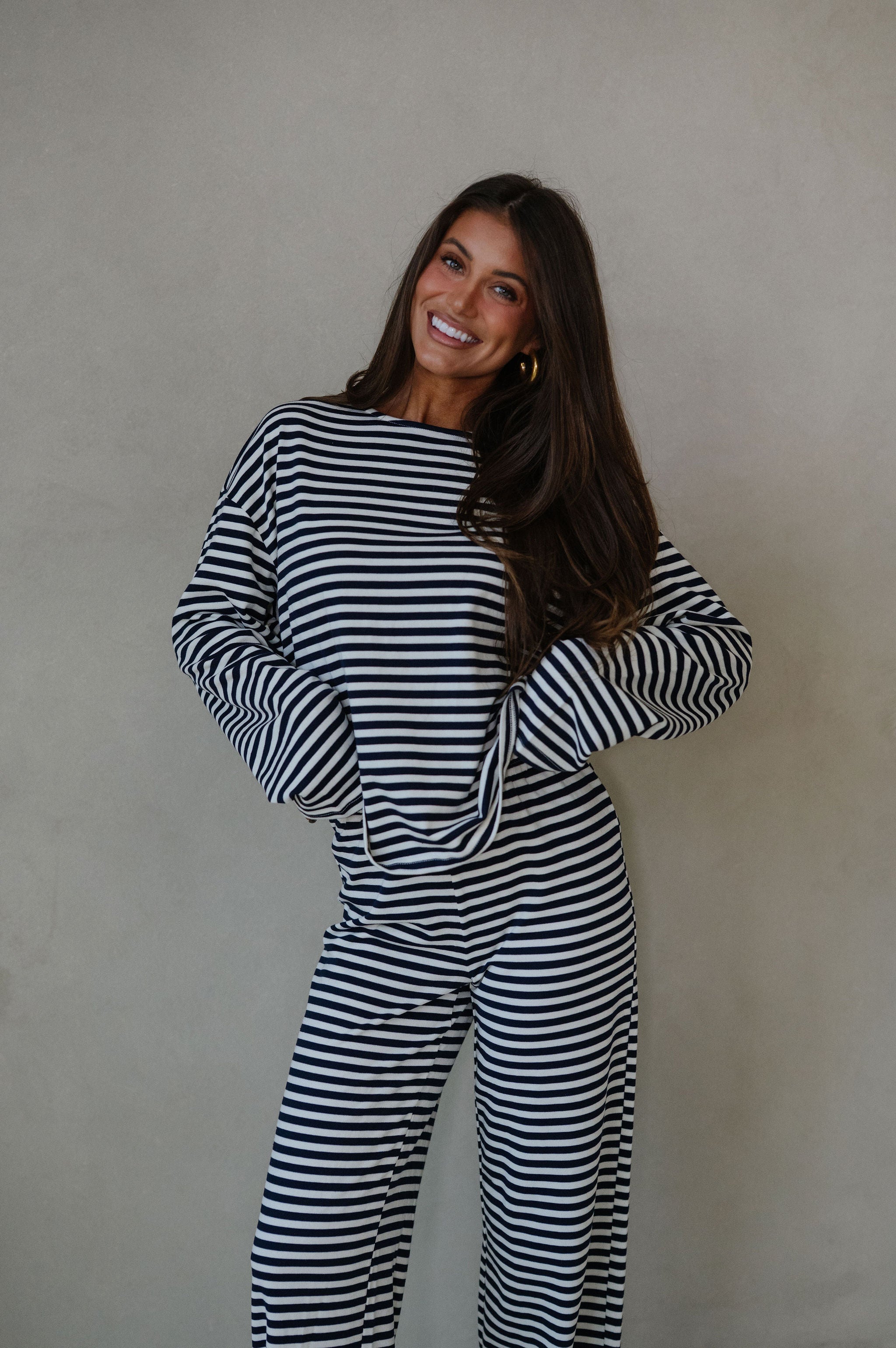 Bennett Striped Top-Navy