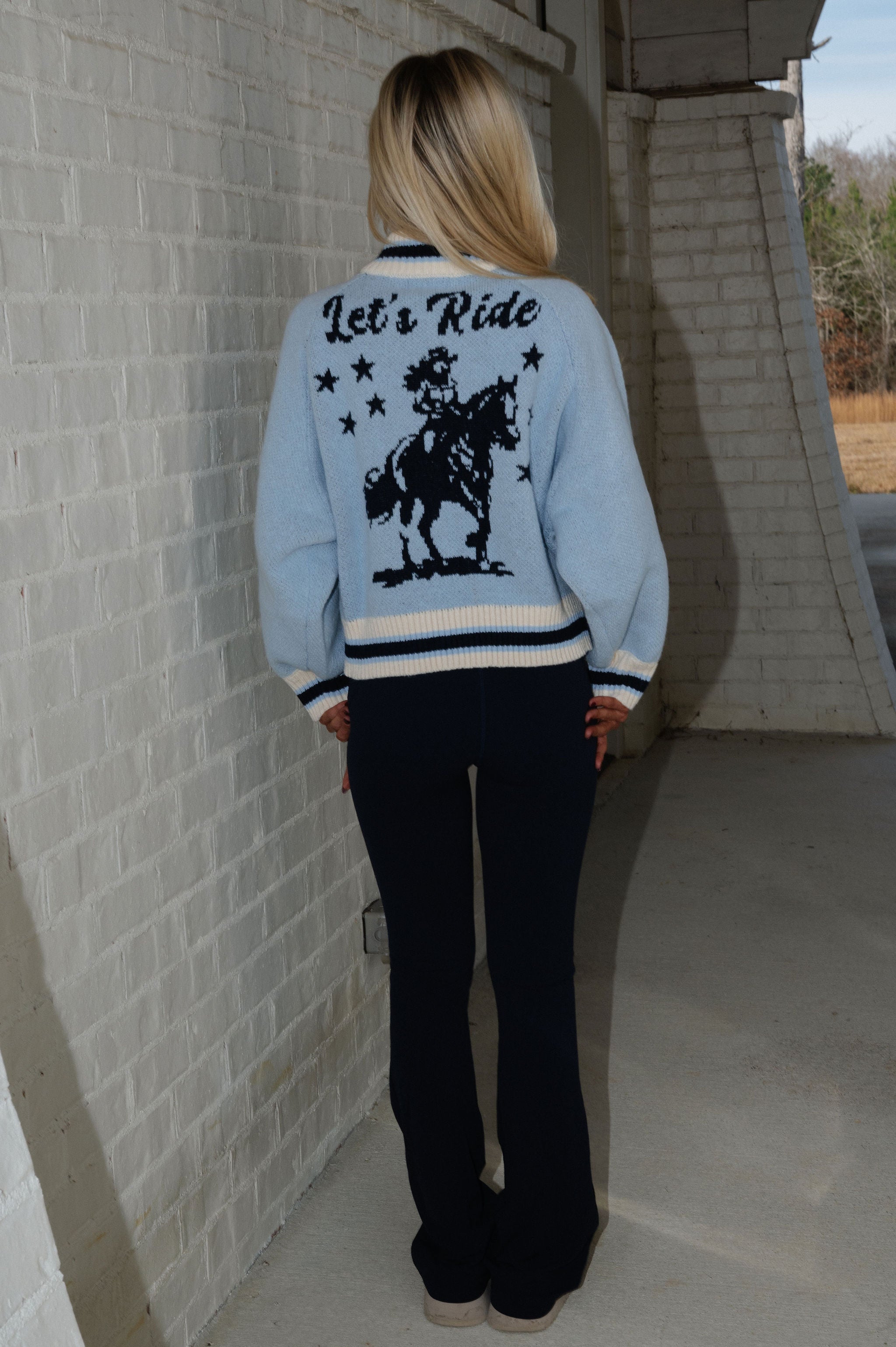 "Let's Ride" Zip Cardigan-Sky Blue