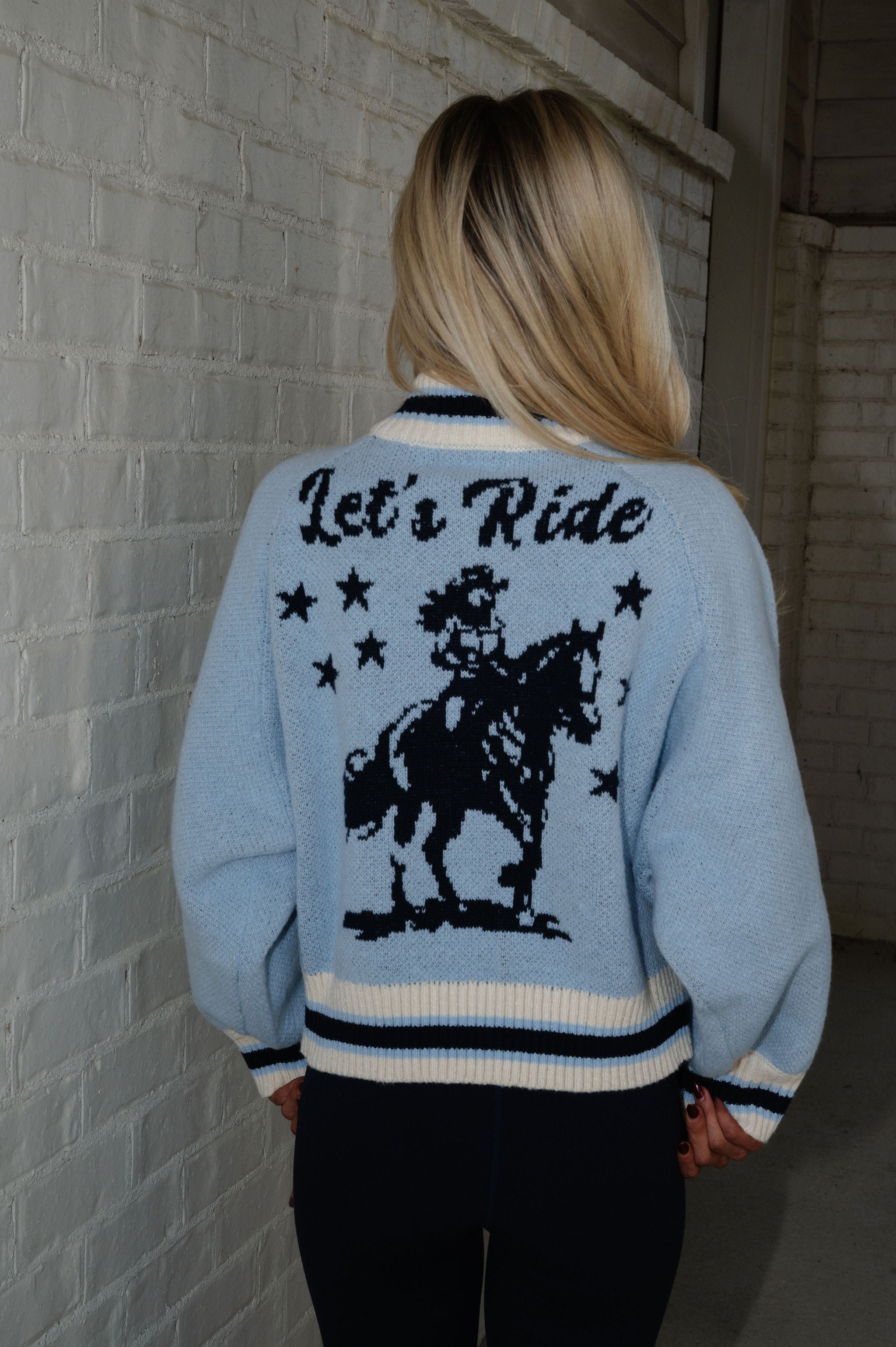 "Let's Ride" Zip Cardigan-Sky Blue
