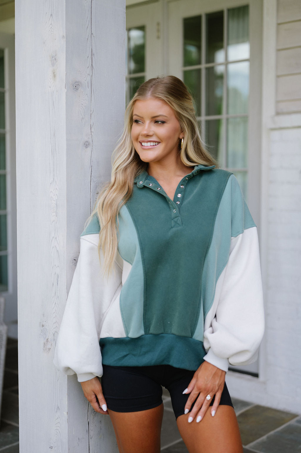 Altered Green Color Block Sweatshirt