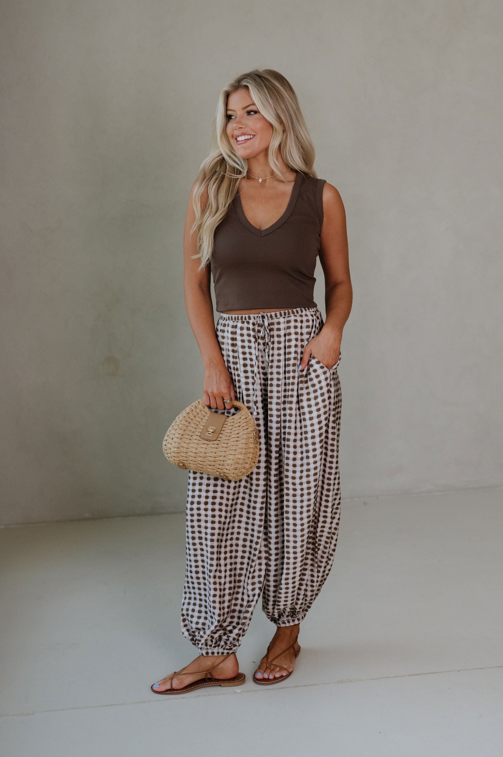 Kenny V-Neck Tank-Brown