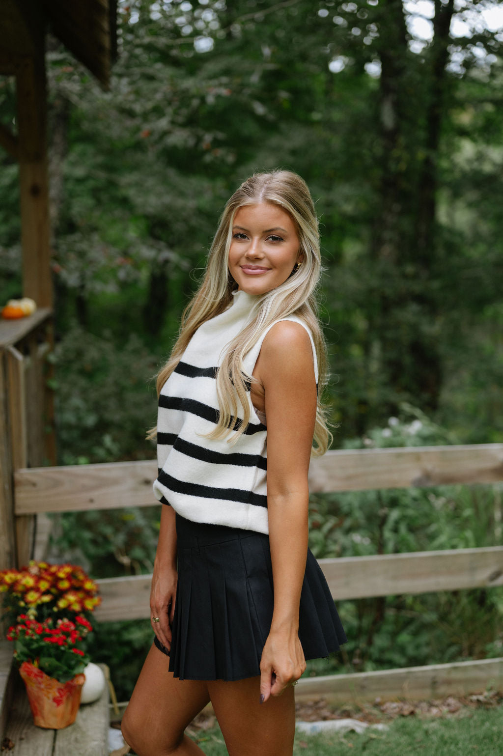 Bella High Neck Sweater-Natural/Black