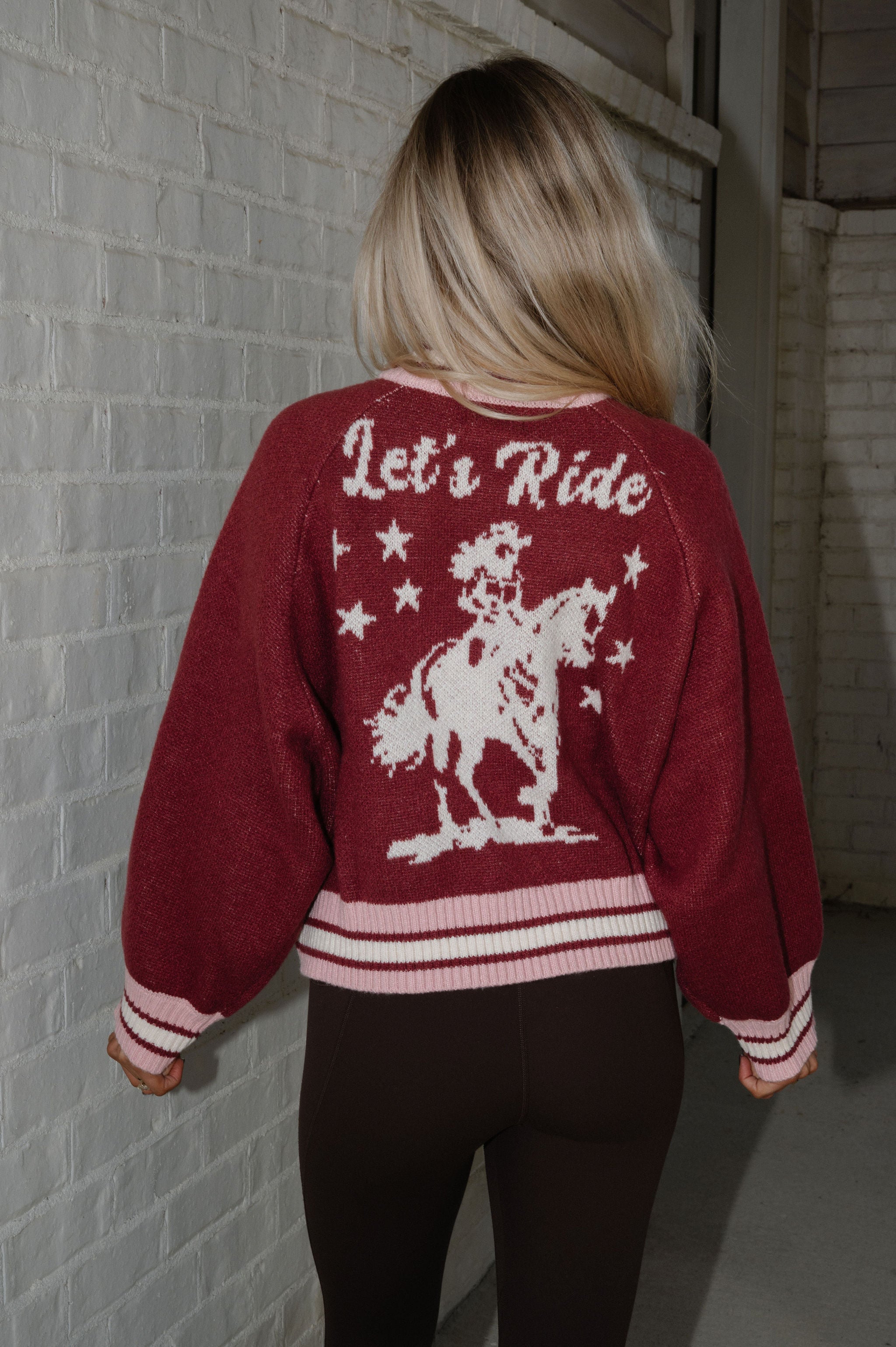 "Let's Ride" Zip Cardigan-Maroon