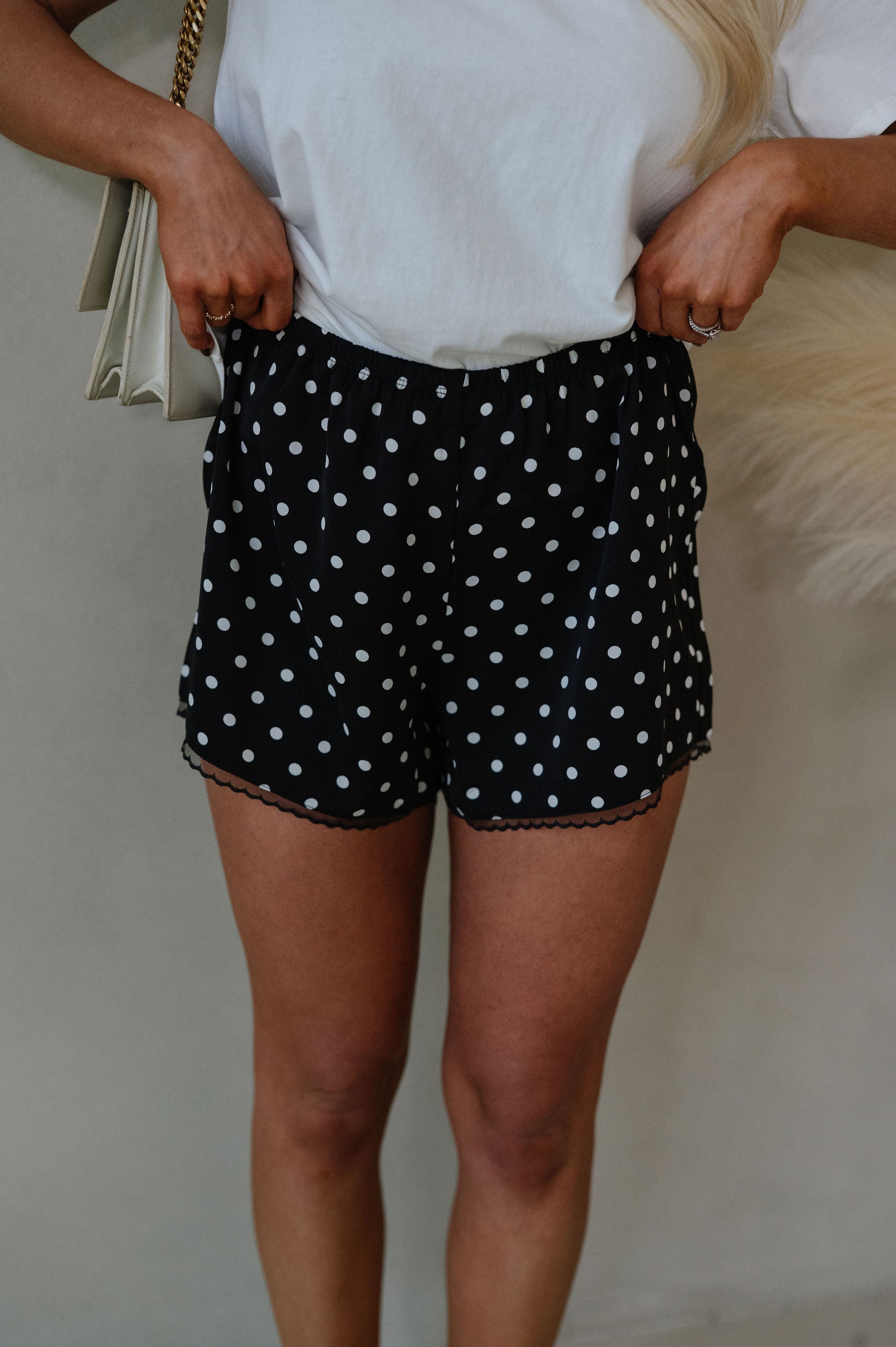 Devon Polka Dot Satin Shorts-Black