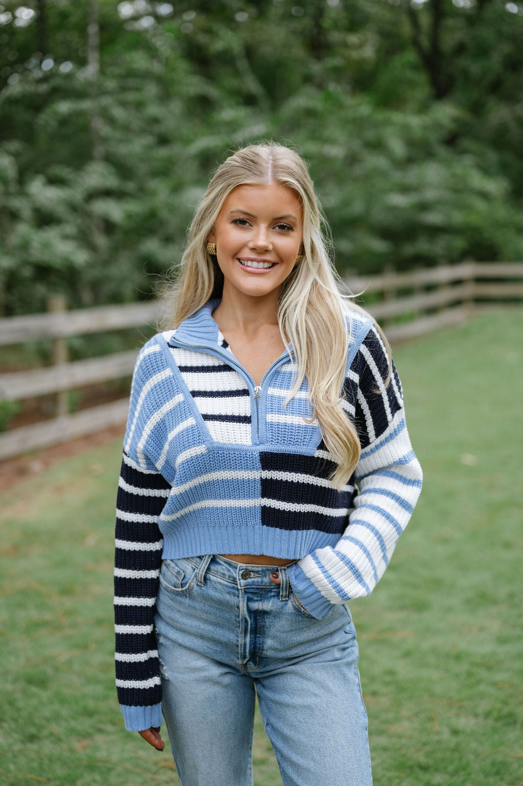 Vivian Sweater-Light Blue/Navy