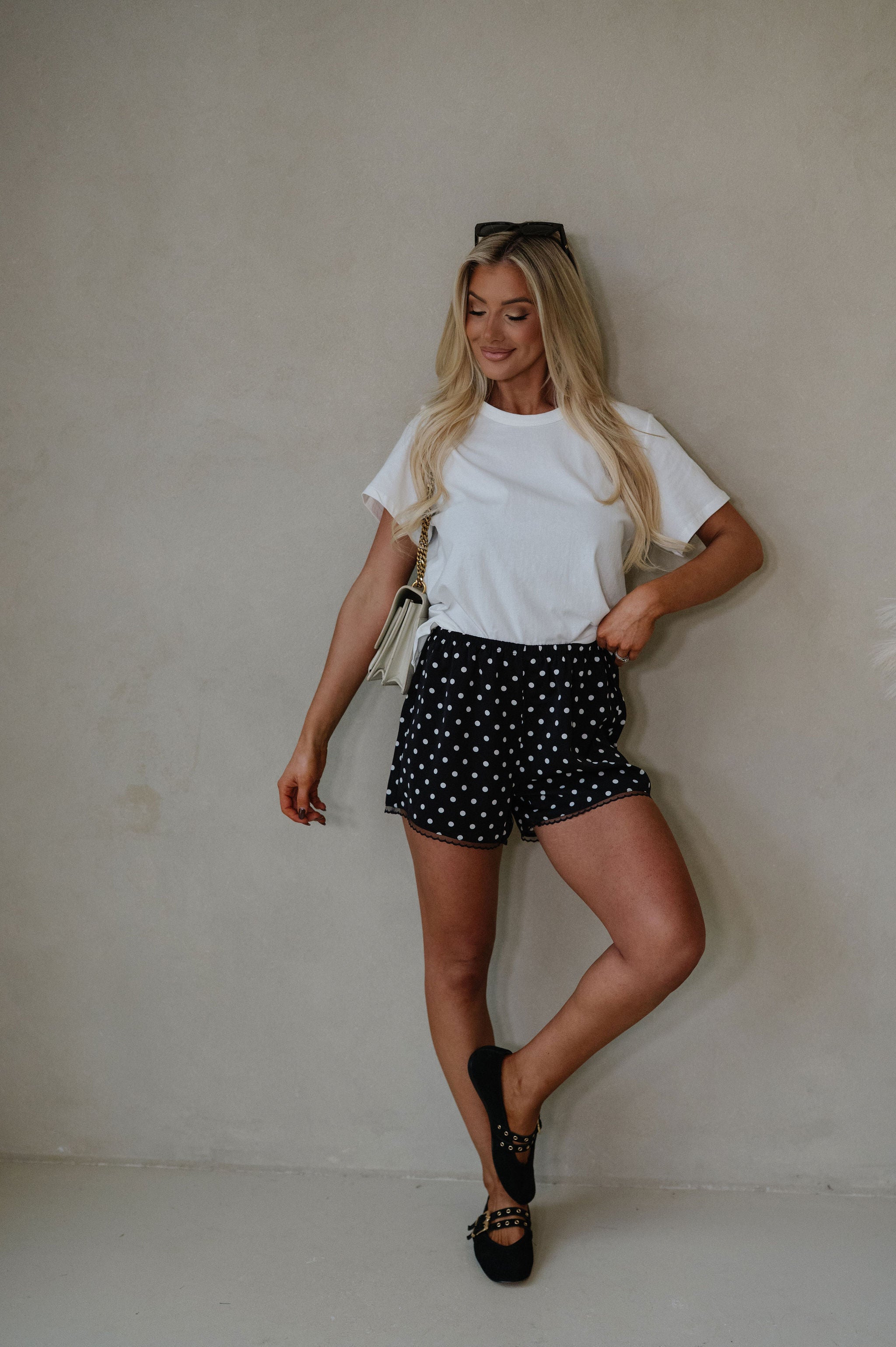 Devon Polka Dot Satin Shorts-Black