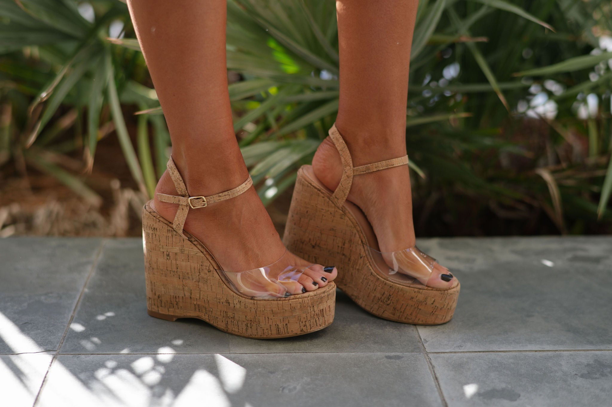 Bratty Wedge-Clear/Cork