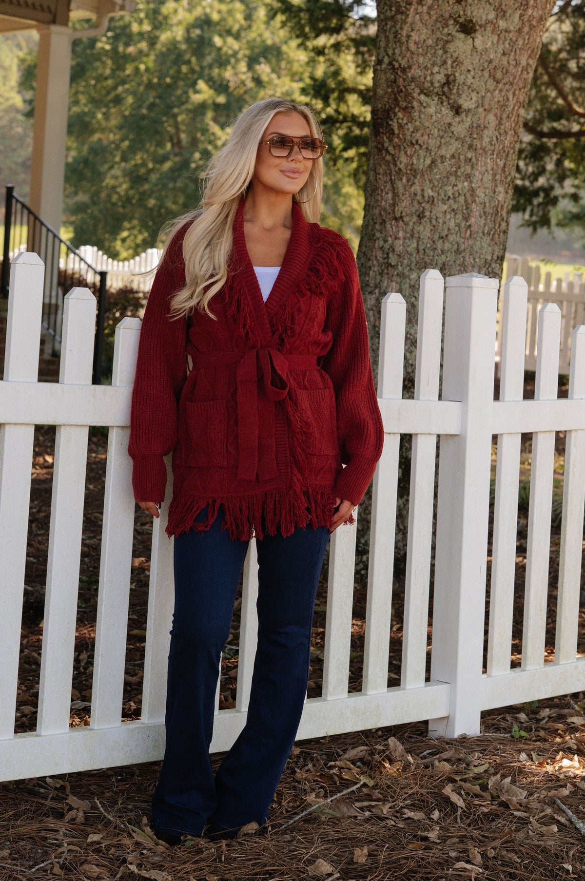 Julia Fringe Detail Cardigan-Crimson