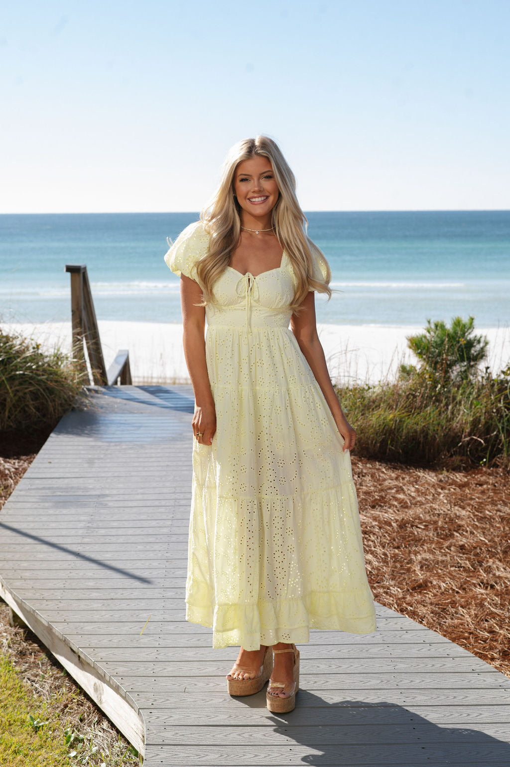 Eve Eyelet Maxi Dress-Lemon