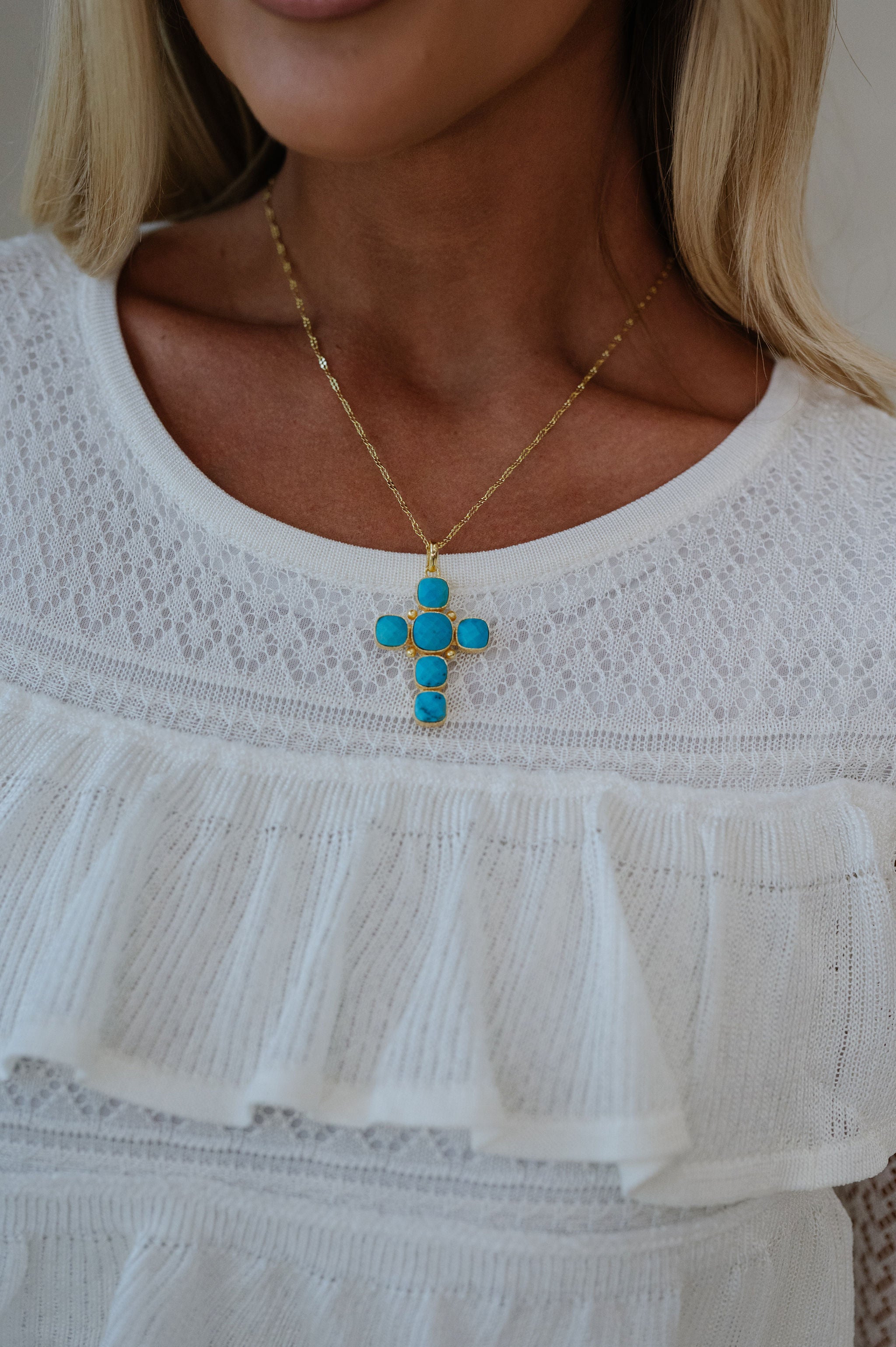 Cross Necklace-Turquoise/Gold