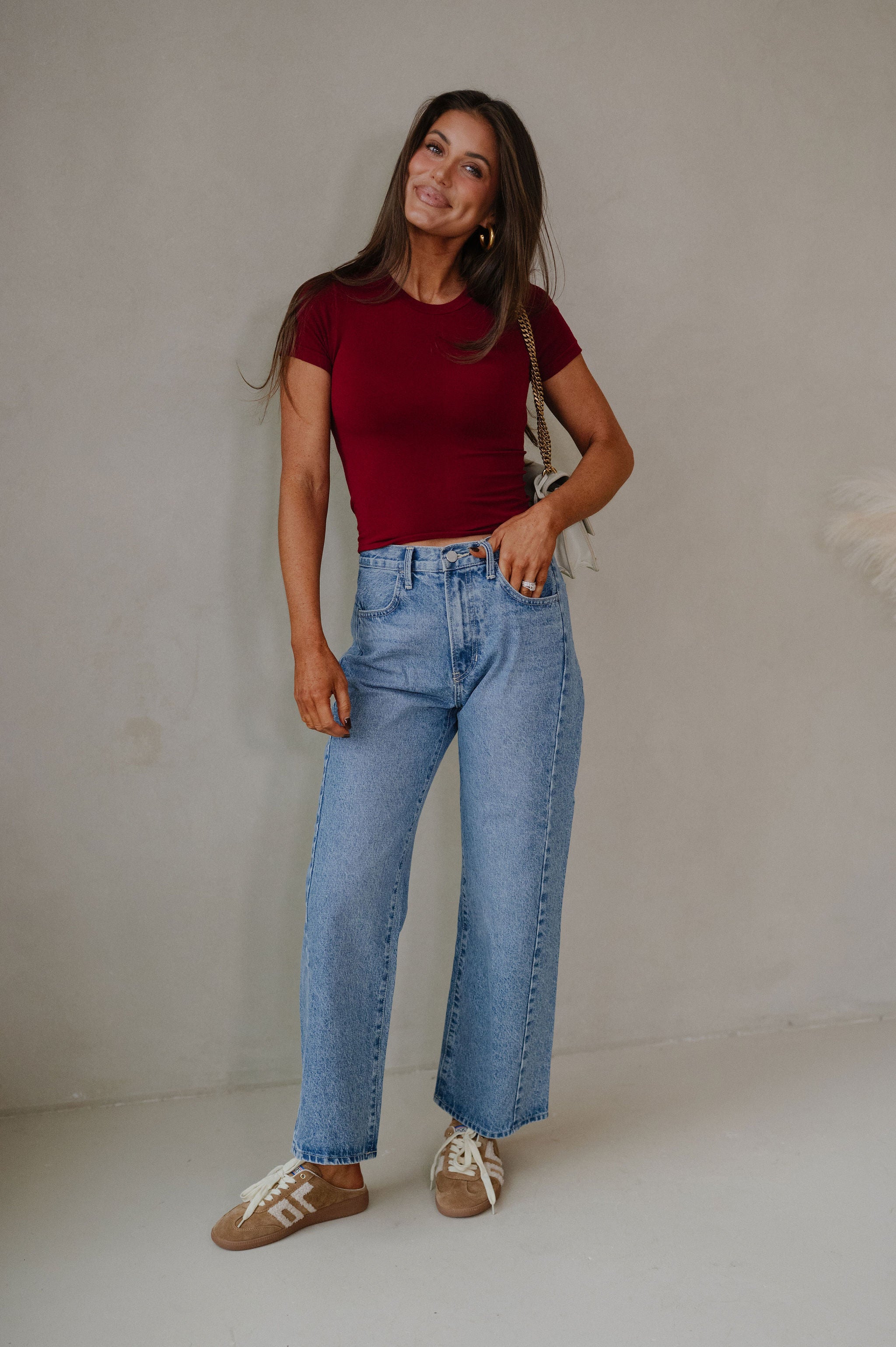 Seamless Short Sleeve Top-Burgundy