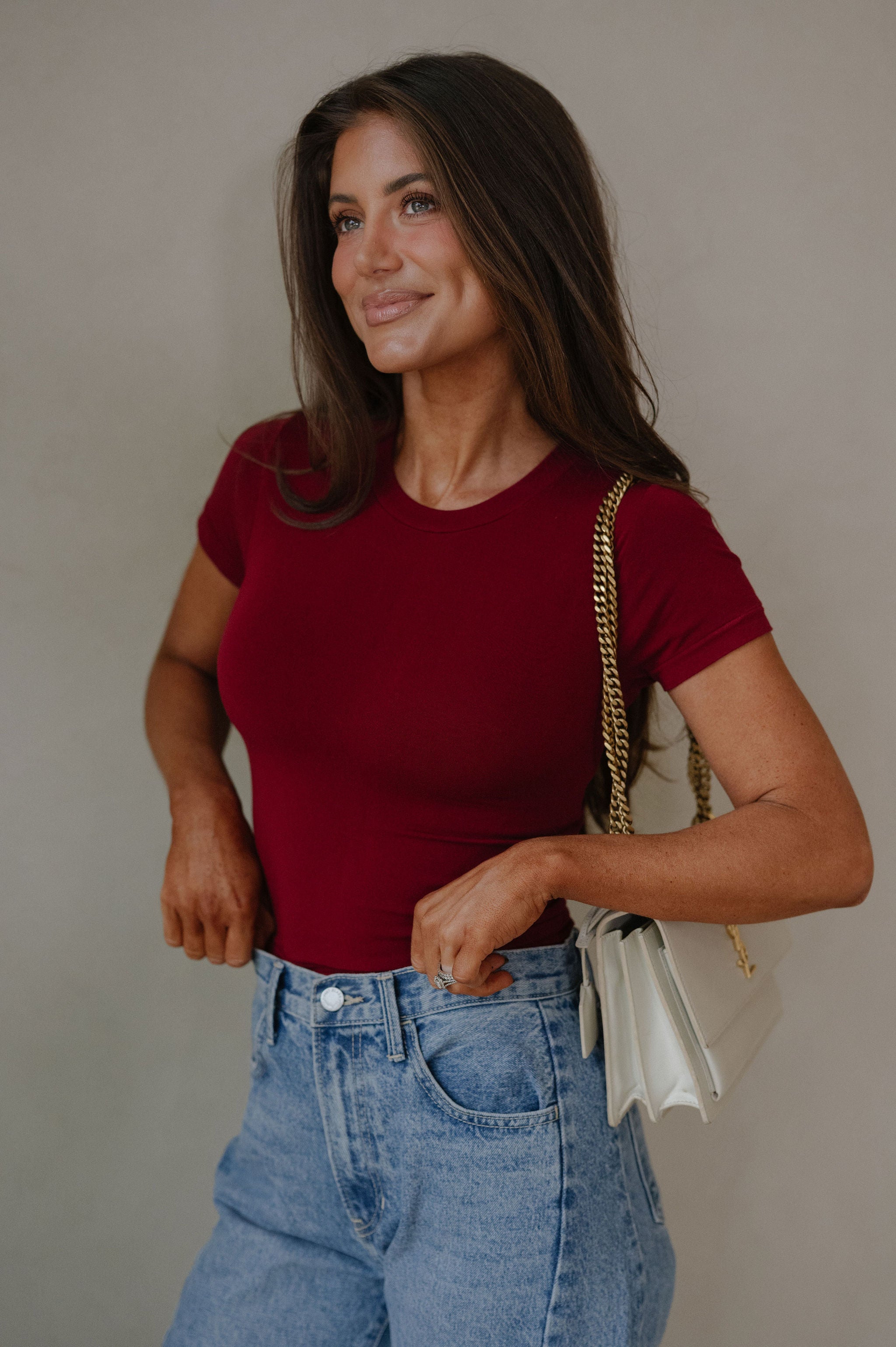 Seamless Short Sleeve Top-Burgundy