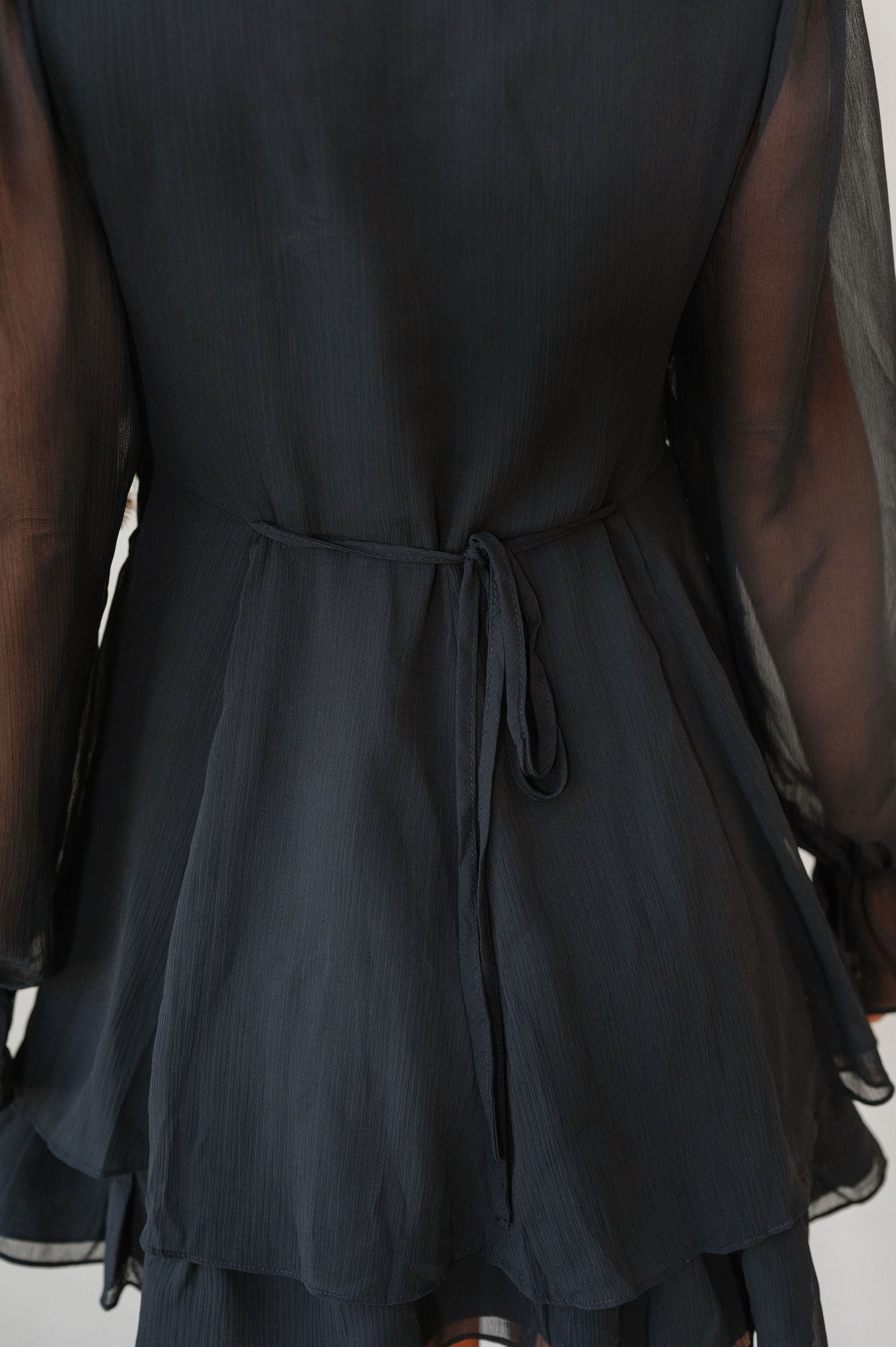 Bethel Tie Front Ruffle Dress-Black