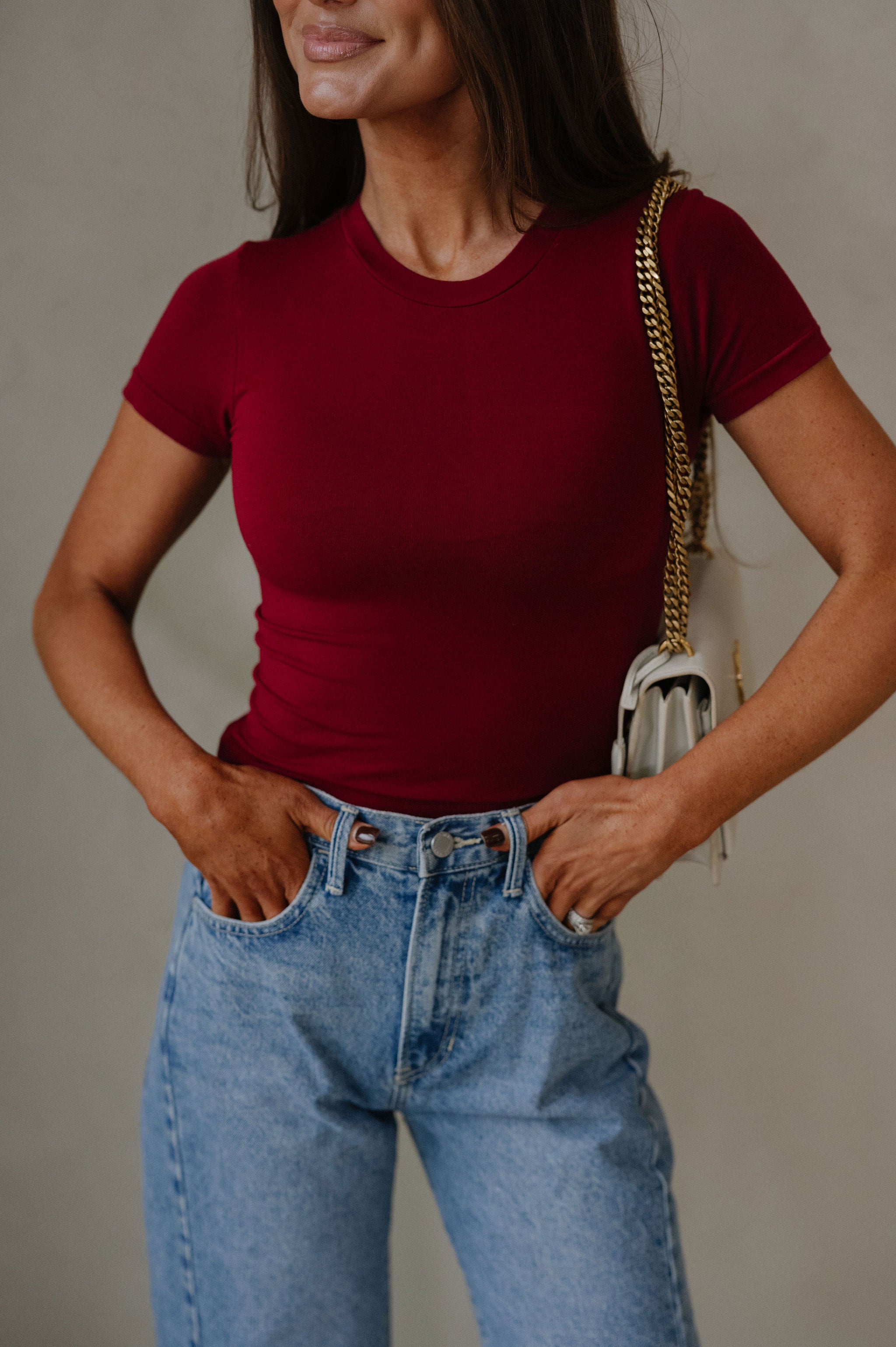 Seamless Short Sleeve Top-Burgundy