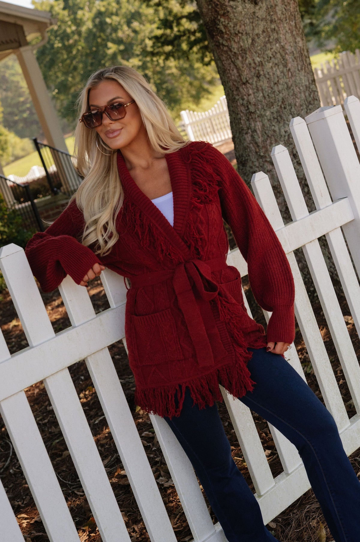 Julia Fringe Detail Cardigan-Crimson