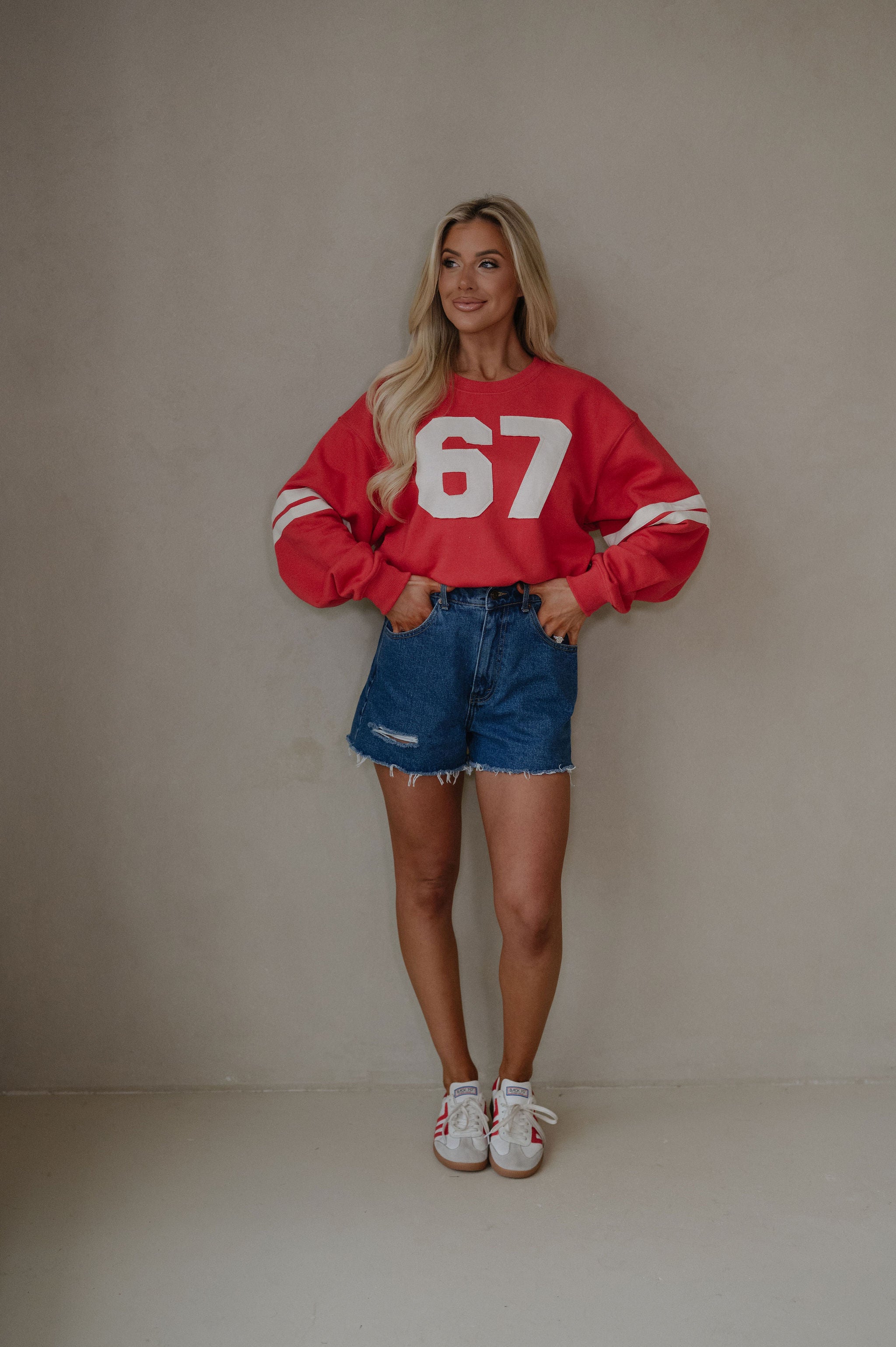 Varsity French Terry Crewneck-Dusty Red