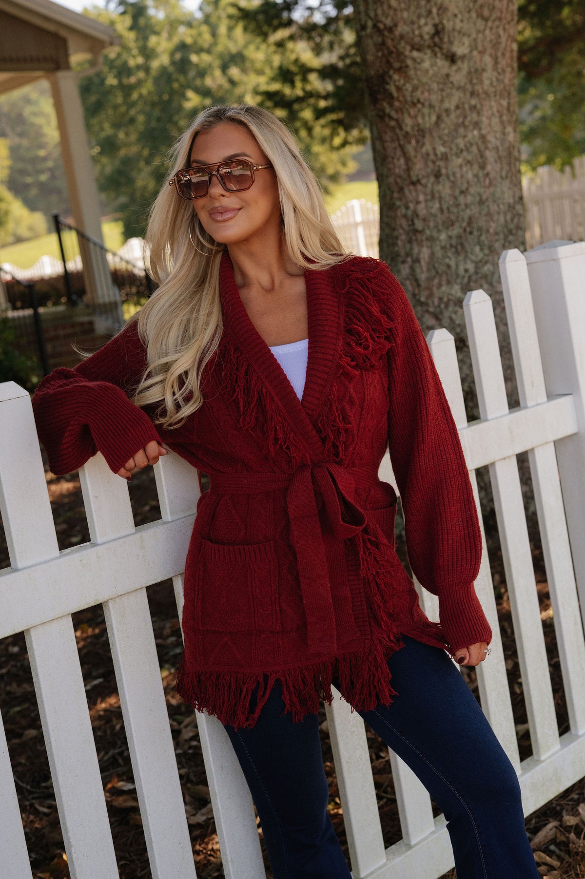 Julia Fringe Detail Cardigan-Crimson
