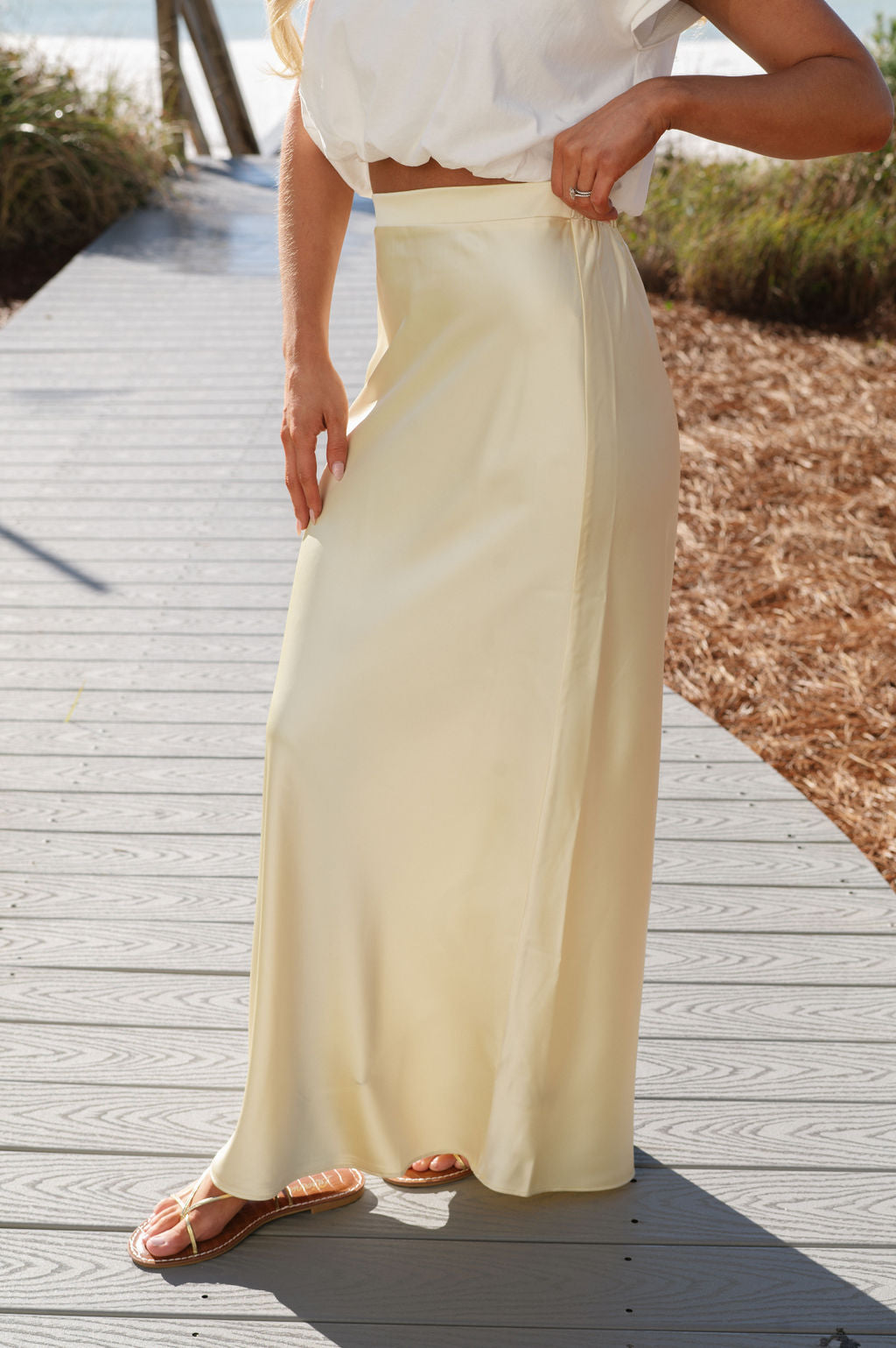 Ryser Satin Maxi Skirt-Butter