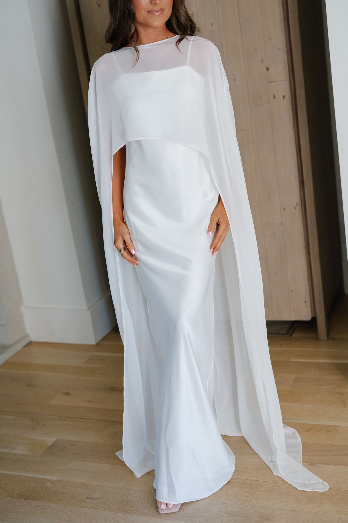 Maya Cape Maxi Dress-White