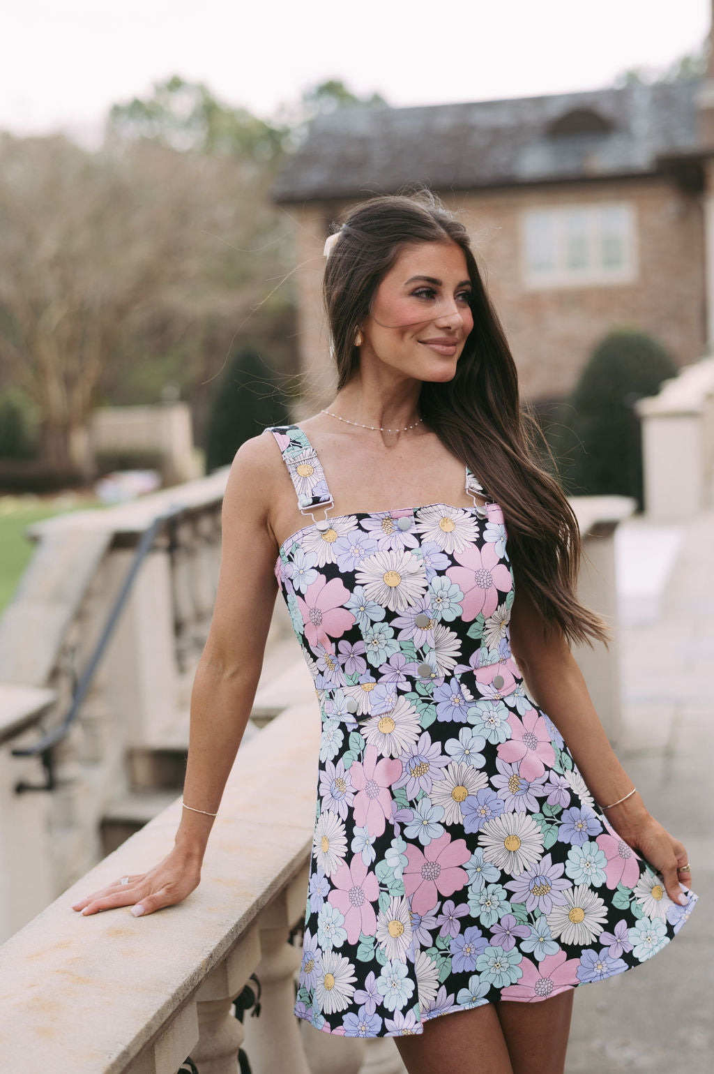 Overall floral cheap dress