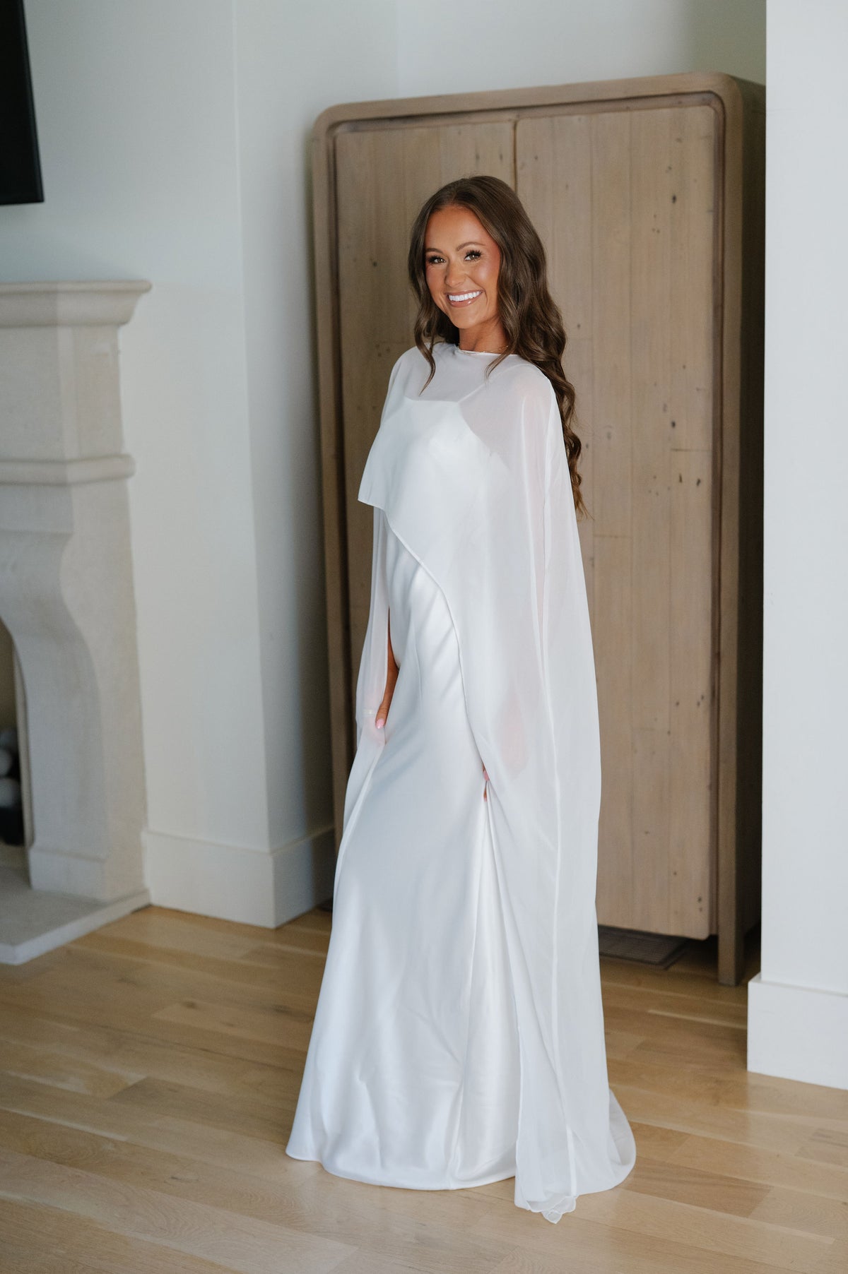 Maya Cape Maxi Dress-White