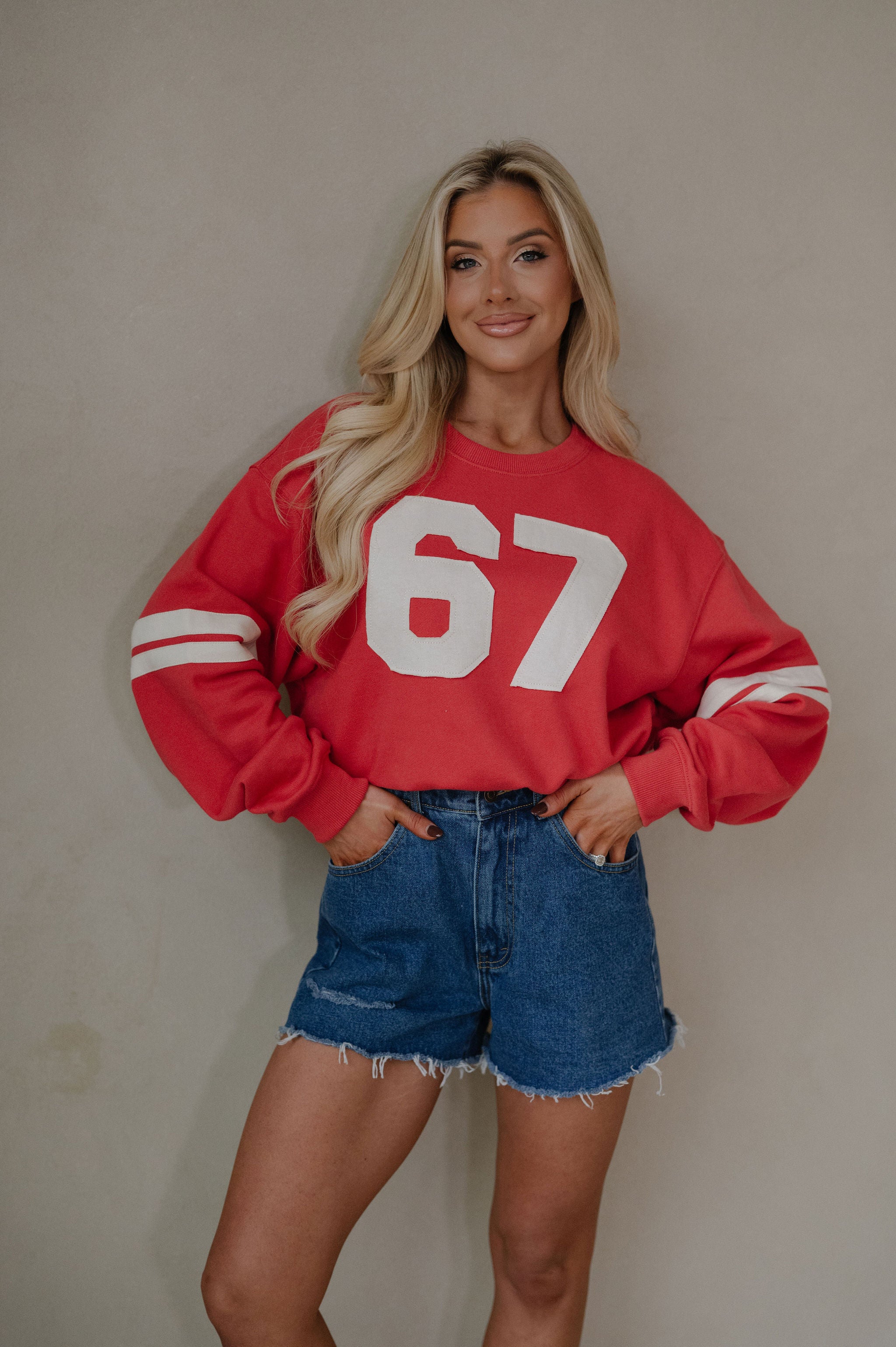 Varsity French Terry Crewneck-Dusty Red