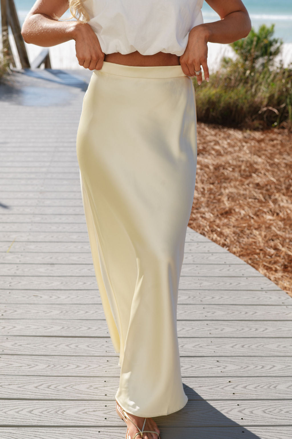 Ryser Satin Maxi Skirt-Butter