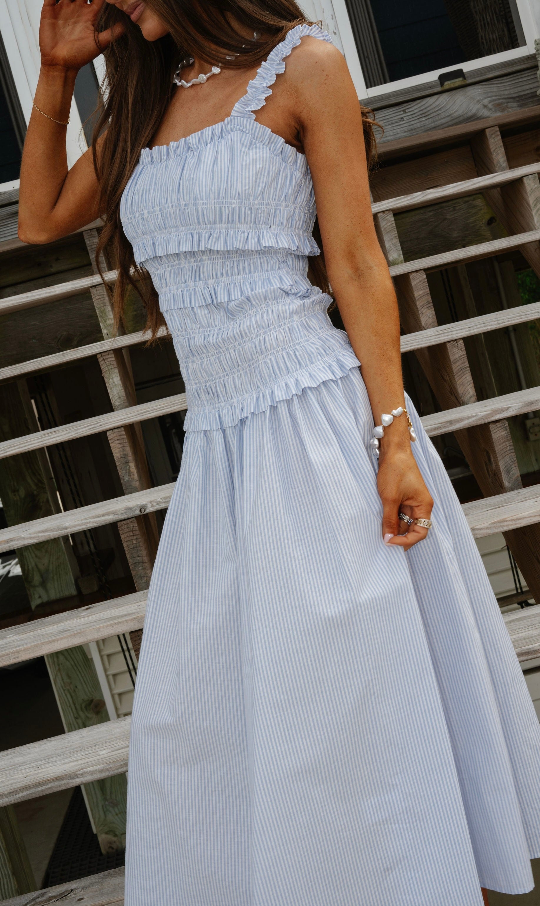 Pin Stripe Midi Dress-Blue